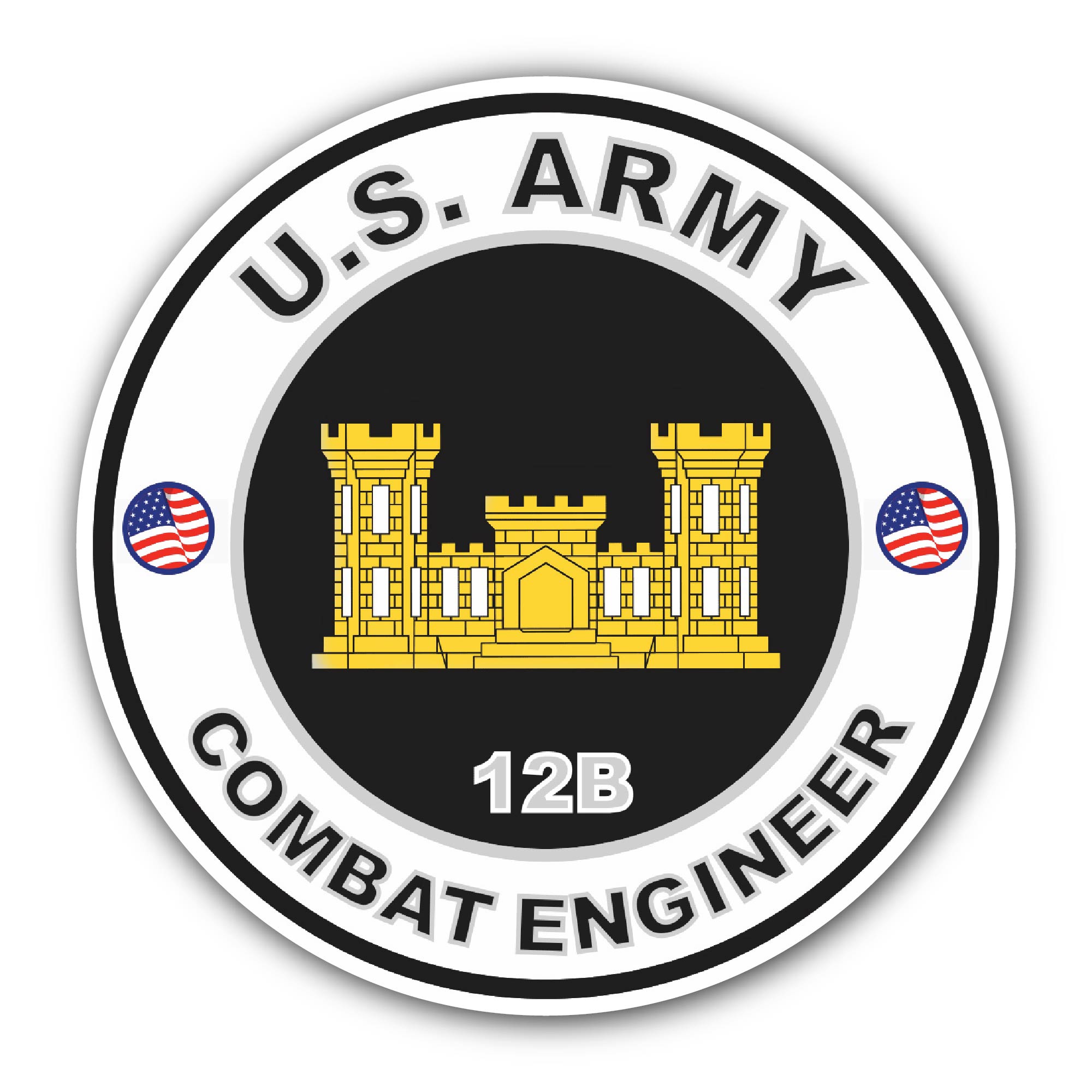 U.S. Army MOS 12B Combat Engineer Sticker, Waterproof Vinyl Decal Sticker Indoor Or Outdoor 2 (Pieces) 3" and 5"