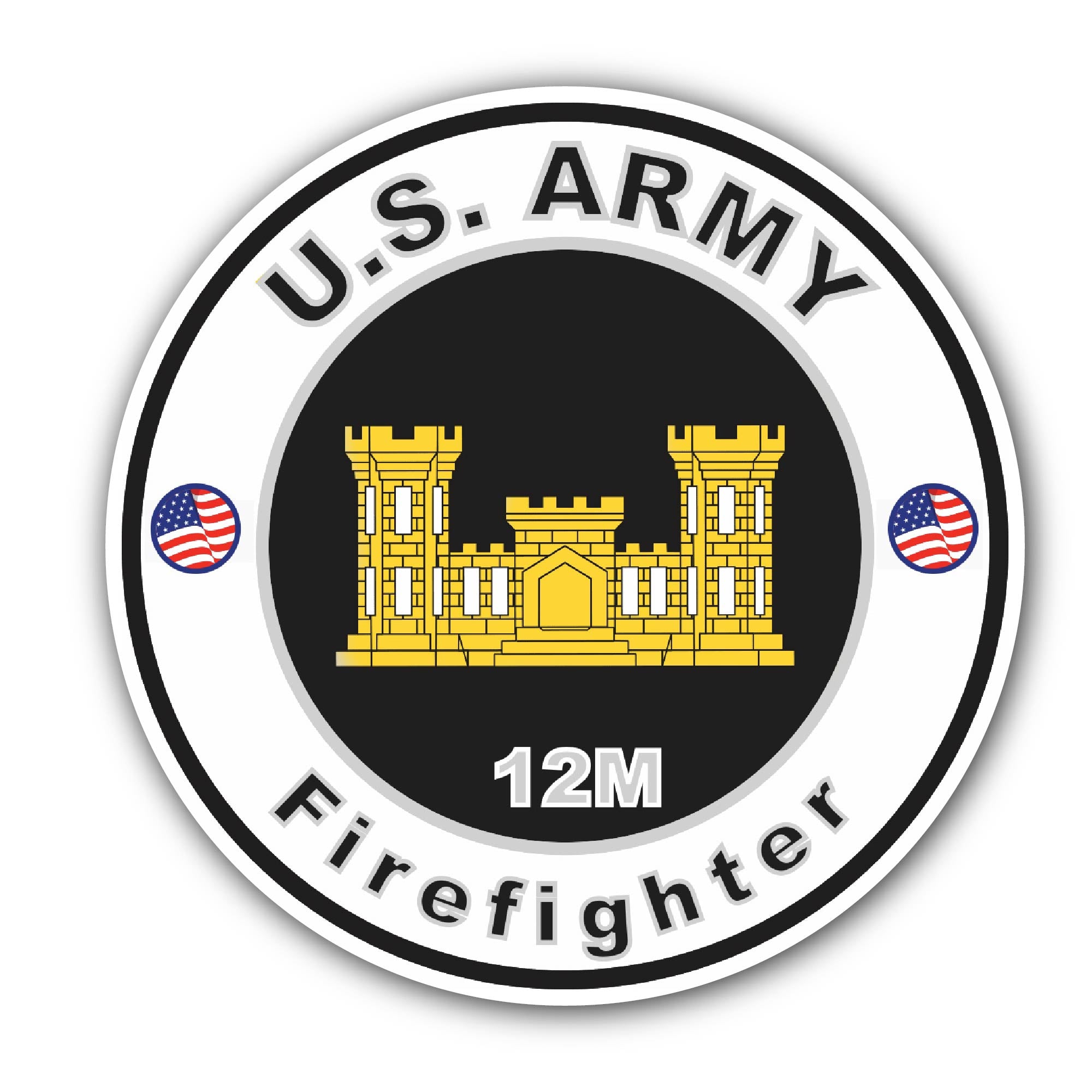 U.S. Army MOS 12M Firefighter Sticker, Waterproof Vinyl Decal Sticker Indoor Or Outdoor 2 (Pieces) 3" and 5"