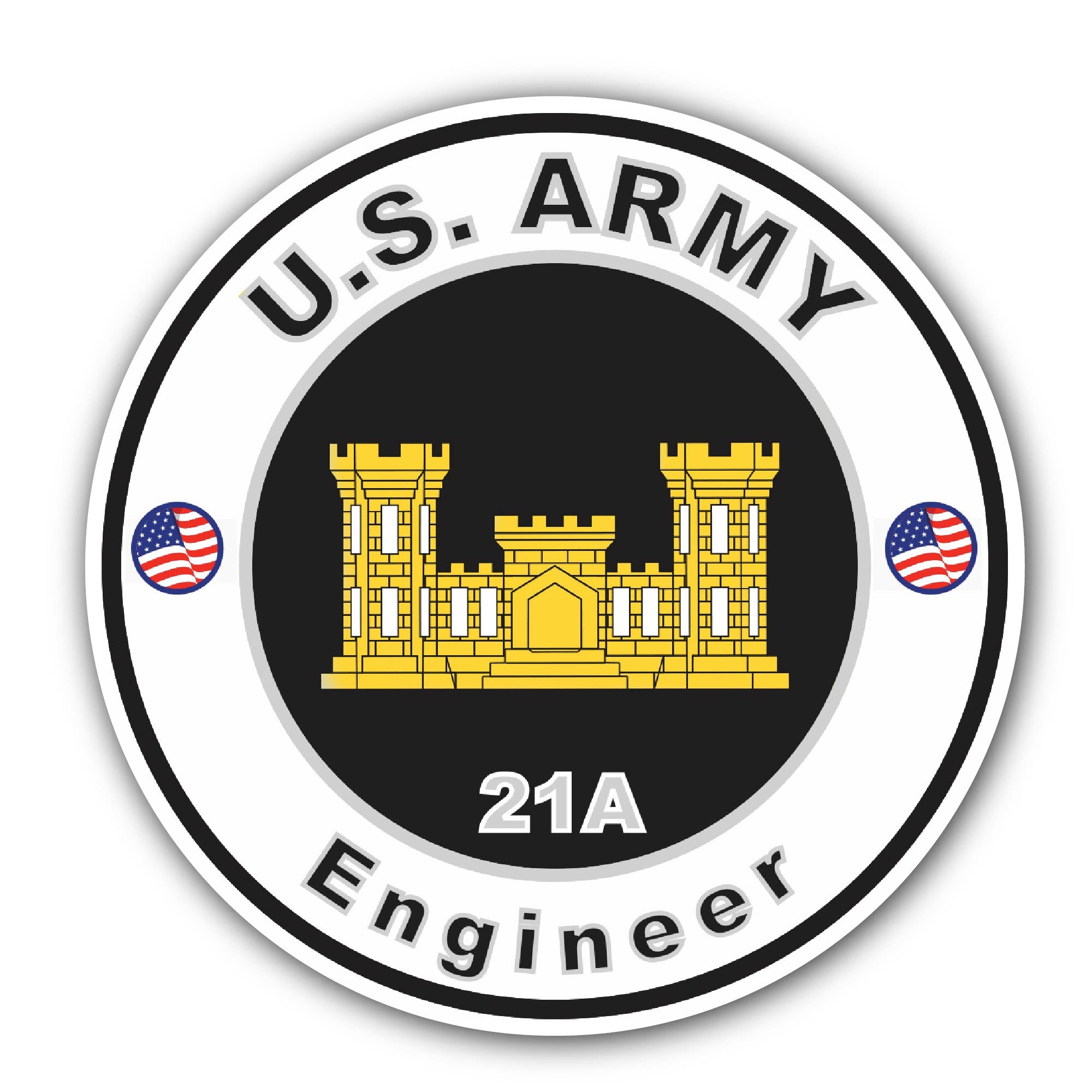 U.S. Army MOS 21A Engineer Sticker, Waterproof Vinyl Decal Sticker Indoor Or Outdoor 2 (Pieces) 3" and 5"