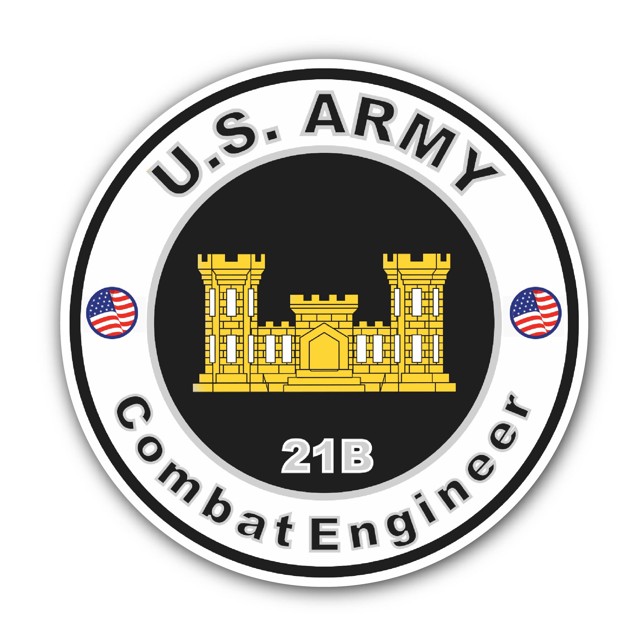U.S. Army MOS 21B Combat Engineer Sticker, Waterproof Vinyl Decal Sticker Indoor Or Outdoor 2 (Pieces) 3" and 5"
