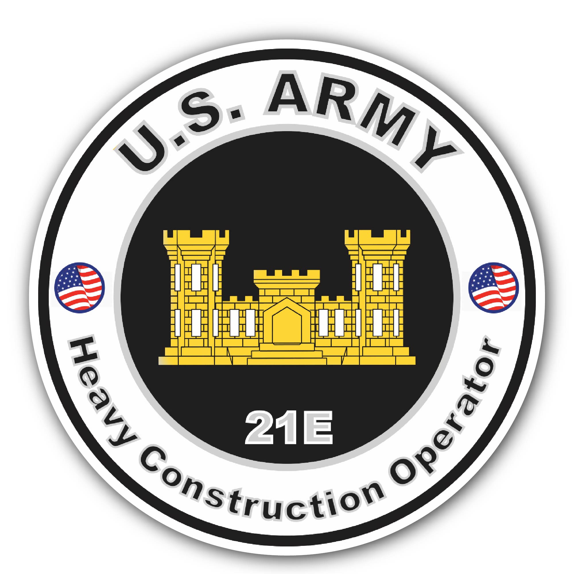 U.S. Army MOS 21E Heavy Construction Operator Sticker, Waterproof Vinyl Decal Sticker Indoor Or Outdoor 2 (Pieces) 3" and 5"