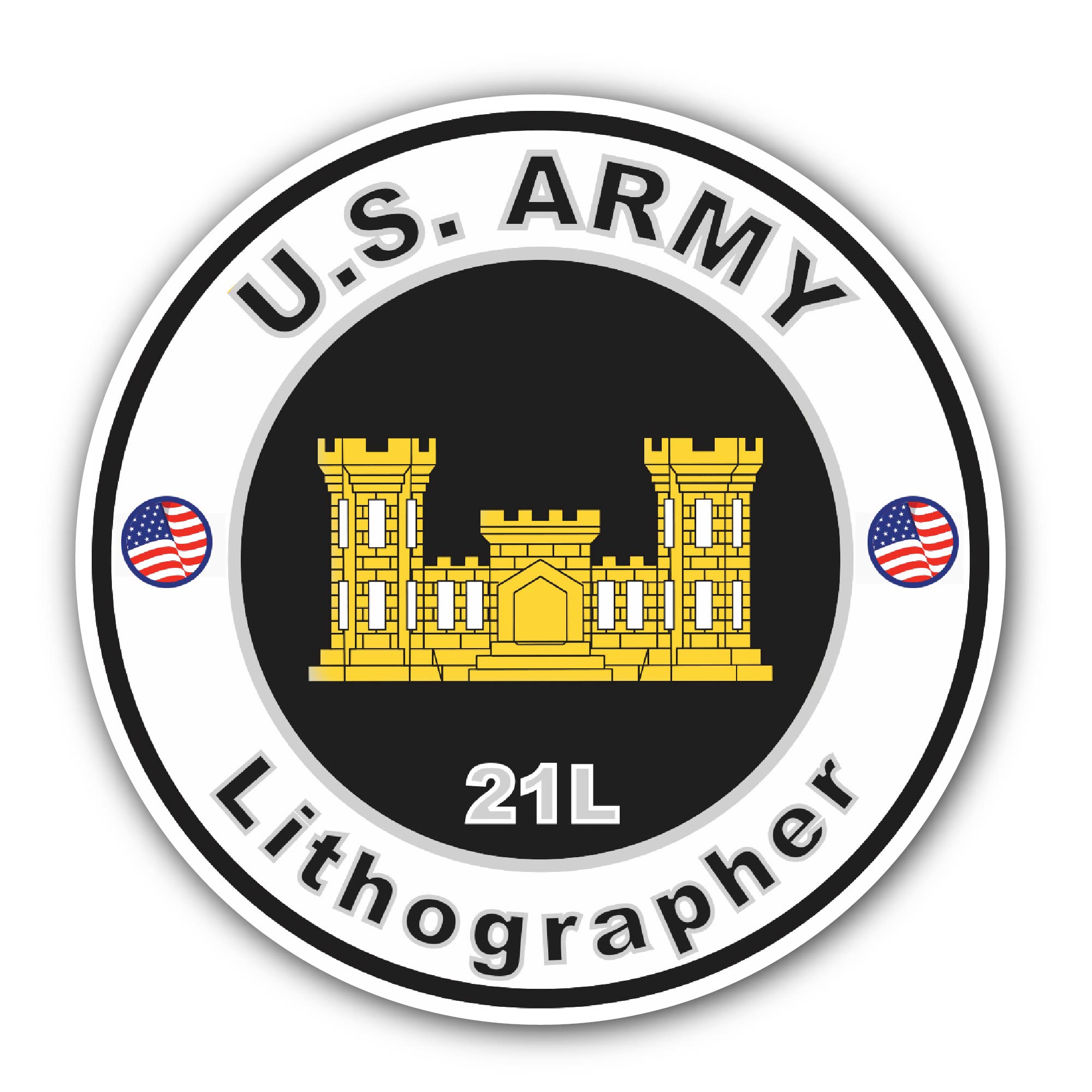 U.S. Army MOS 21L Lithographer Sticker, Waterproof Vinyl Decal Sticker Indoor Or Outdoor 2 (Pieces) 3" and 5"
