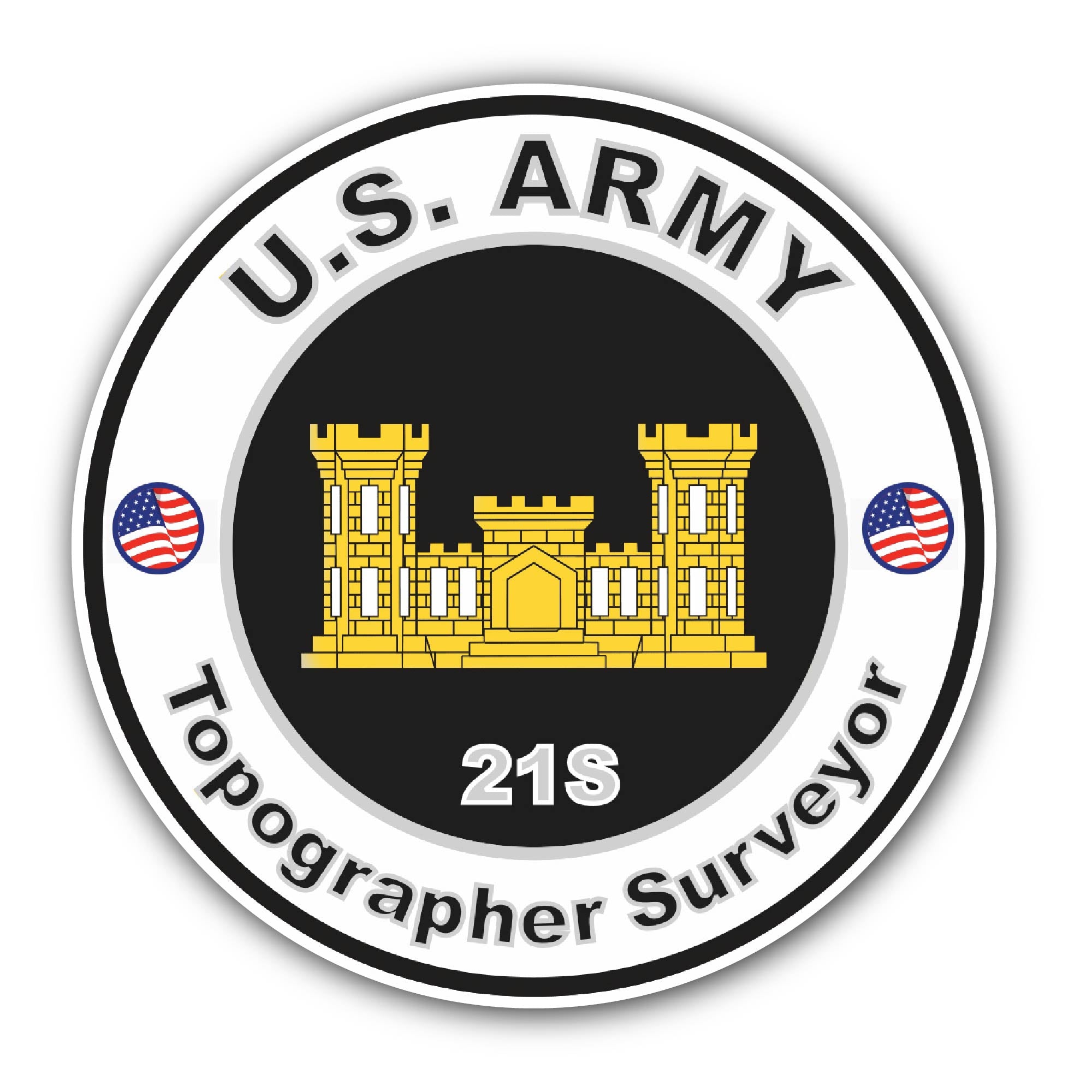 U.S. Army MOS 21S Topographer Surveyor Sticker, Waterproof Vinyl Decal Sticker Indoor Or Outdoor 2 (Pieces) 3" and 5"
