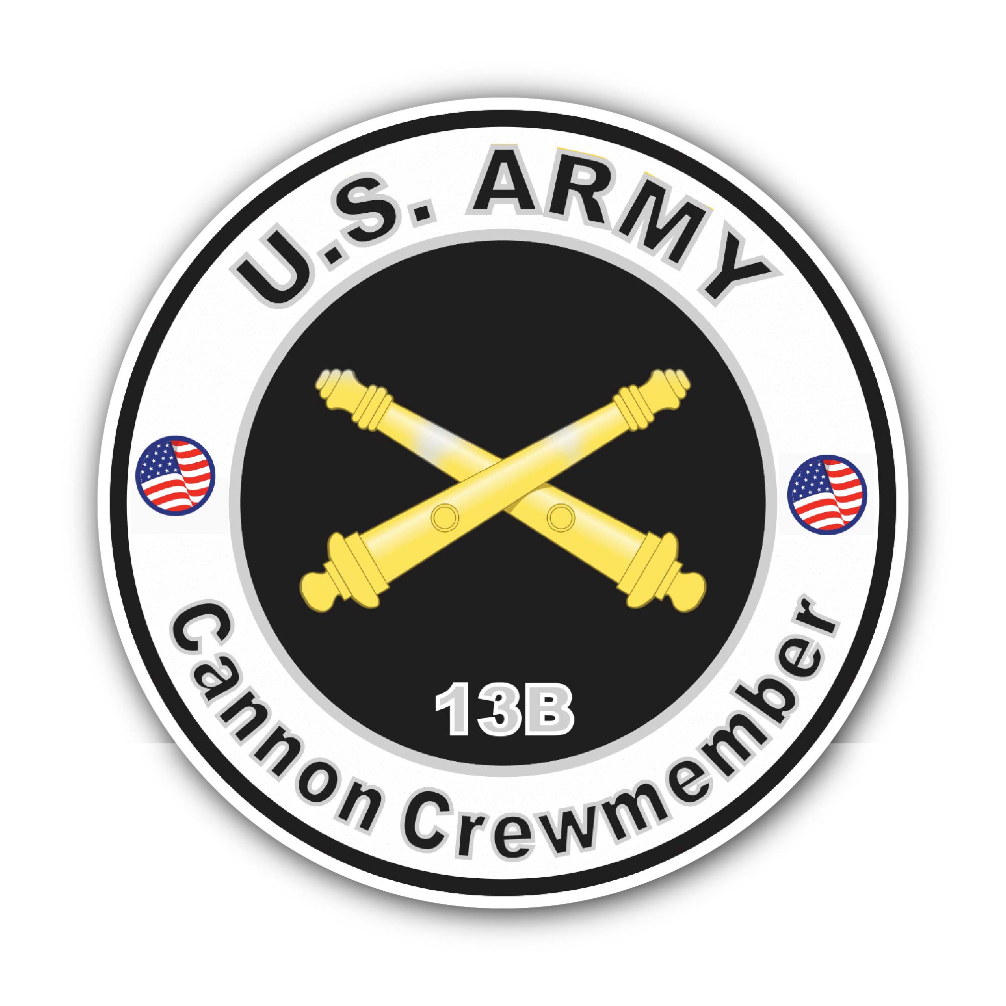 U.S. Army MOS 13B Cannon Crewmember Sticker, Waterproof Vinyl Decal Sticker Indoor Or Outdoor 2 (Pieces) 3" and 5"