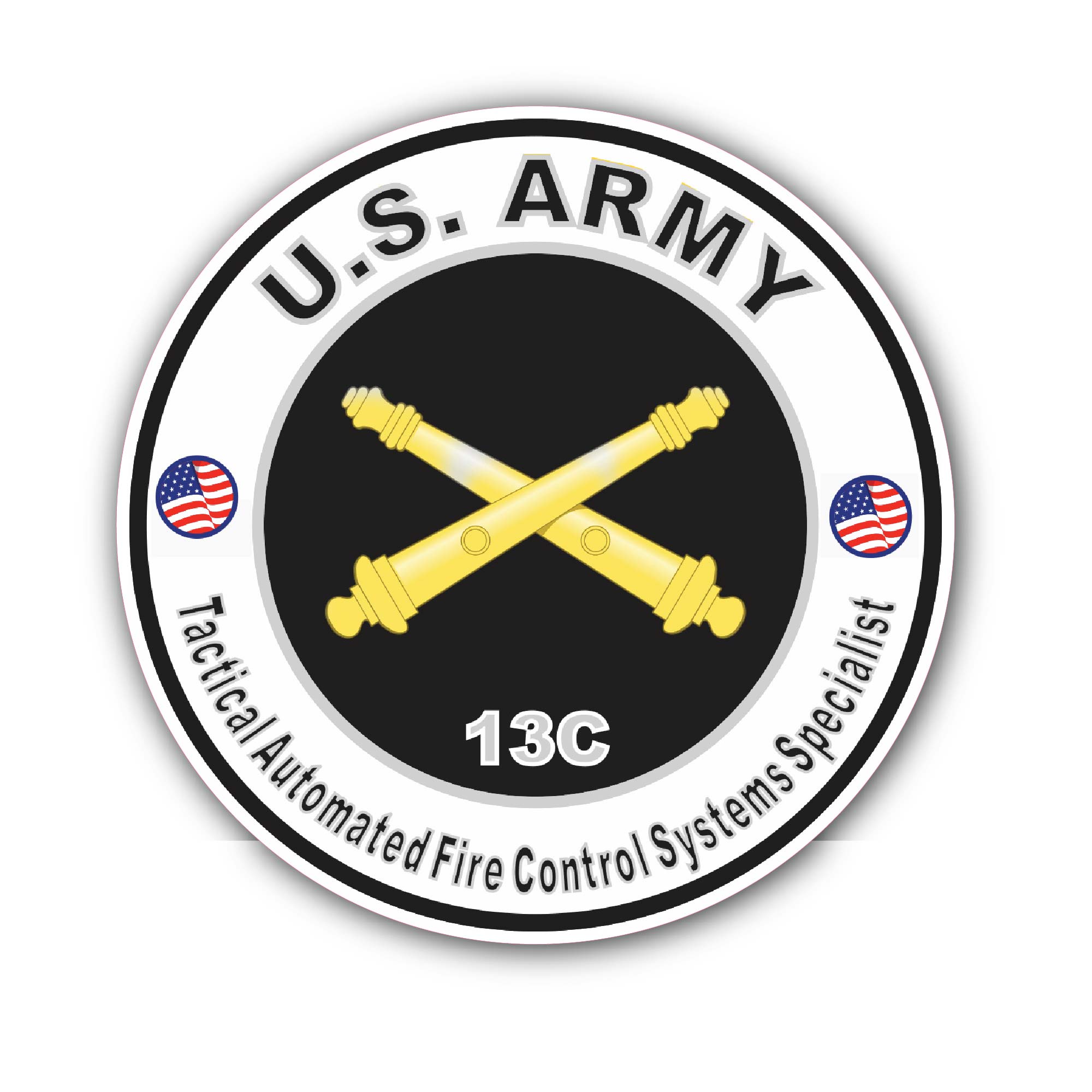 U.S. Army MOS 13C Tactical Automated Fire Control Systems Specialist Sticker, Waterproof Vinyl Decal Sticker Indoor Or Outdoor 2 (Pieces) 3" and 5"