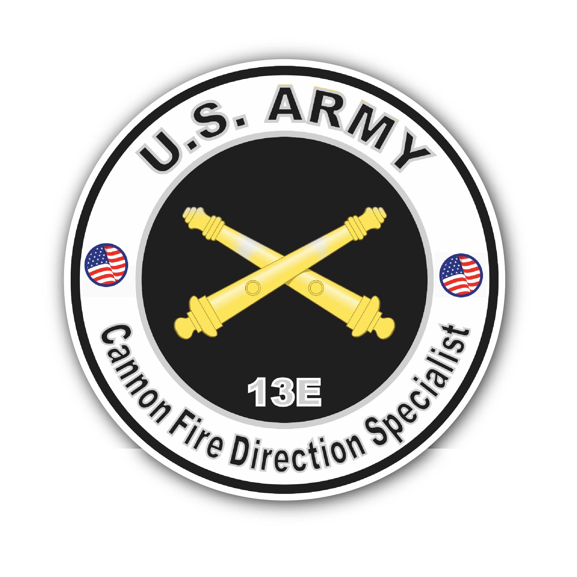 U.S. Army MOS 13E Cannon Fire Direction Specialist Sticker, Waterproof Vinyl Decal Sticker Indoor Or Outdoor 2 (Pieces) 3" and 5"