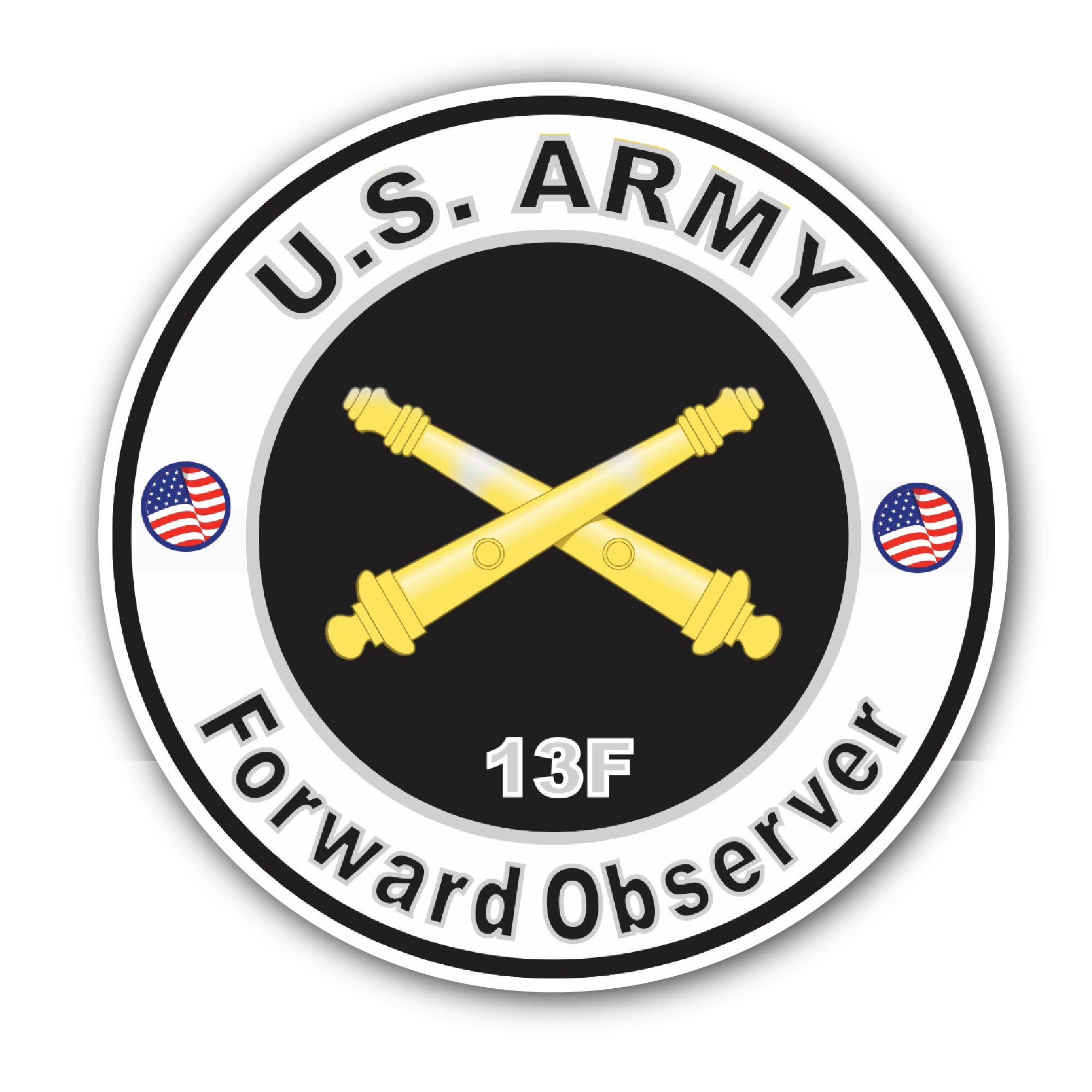 U.S. Army MOS 13F Forward Observer Sticker, Waterproof Vinyl Decal Sticker Indoor Or Outdoor 2 (Pieces) 3" and 5"