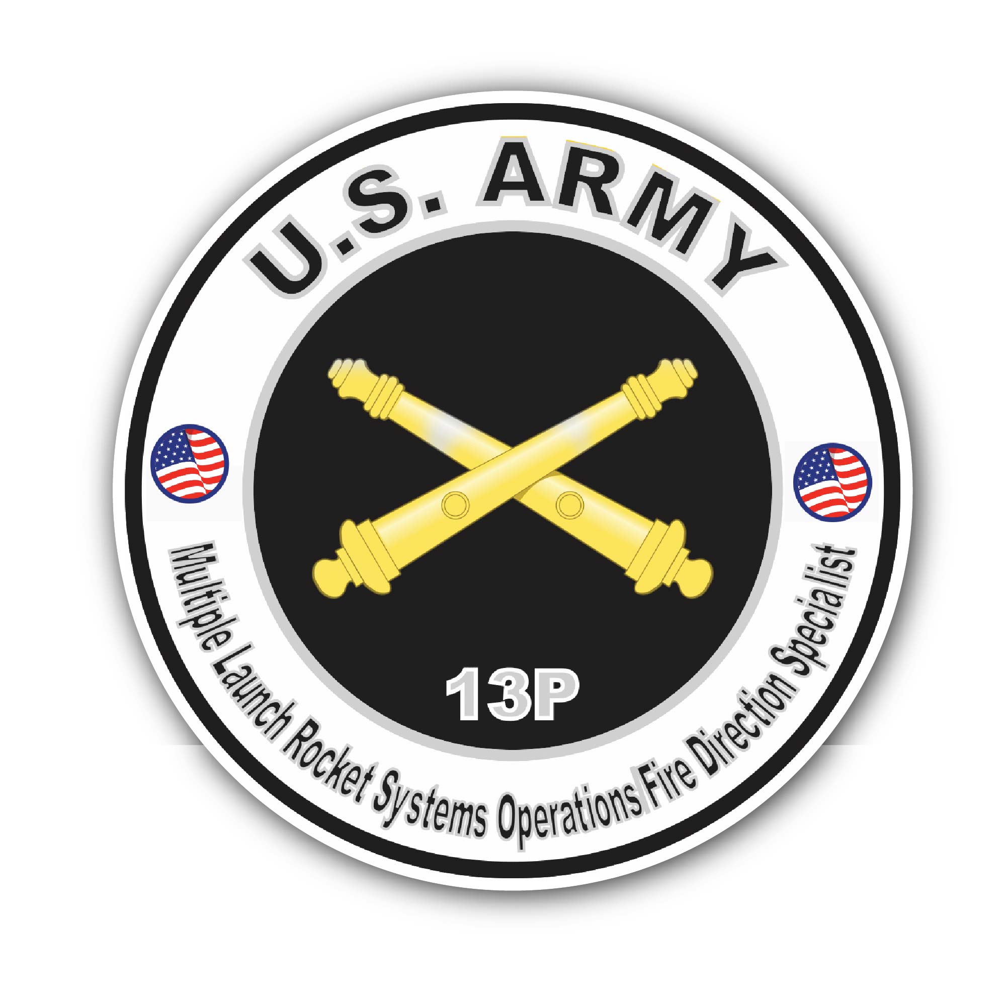 MOS 13P Multiple Launch Rocket Systems Operations Fire Direction Specialist Sticker, Waterproof Vinyl Decal Sticker Indoor Or Outdoor 2 (Pieces) 3" and 5"