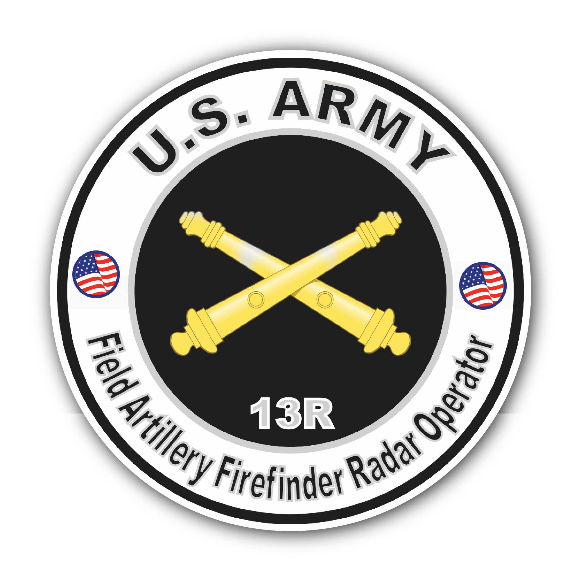 U.S. Army MOS 13R Field Artillery Firefinder Radar Operator Sticker, Waterproof Vinyl Decal Sticker Indoor Or Outdoor 2 (Pieces) 3" and 5"
