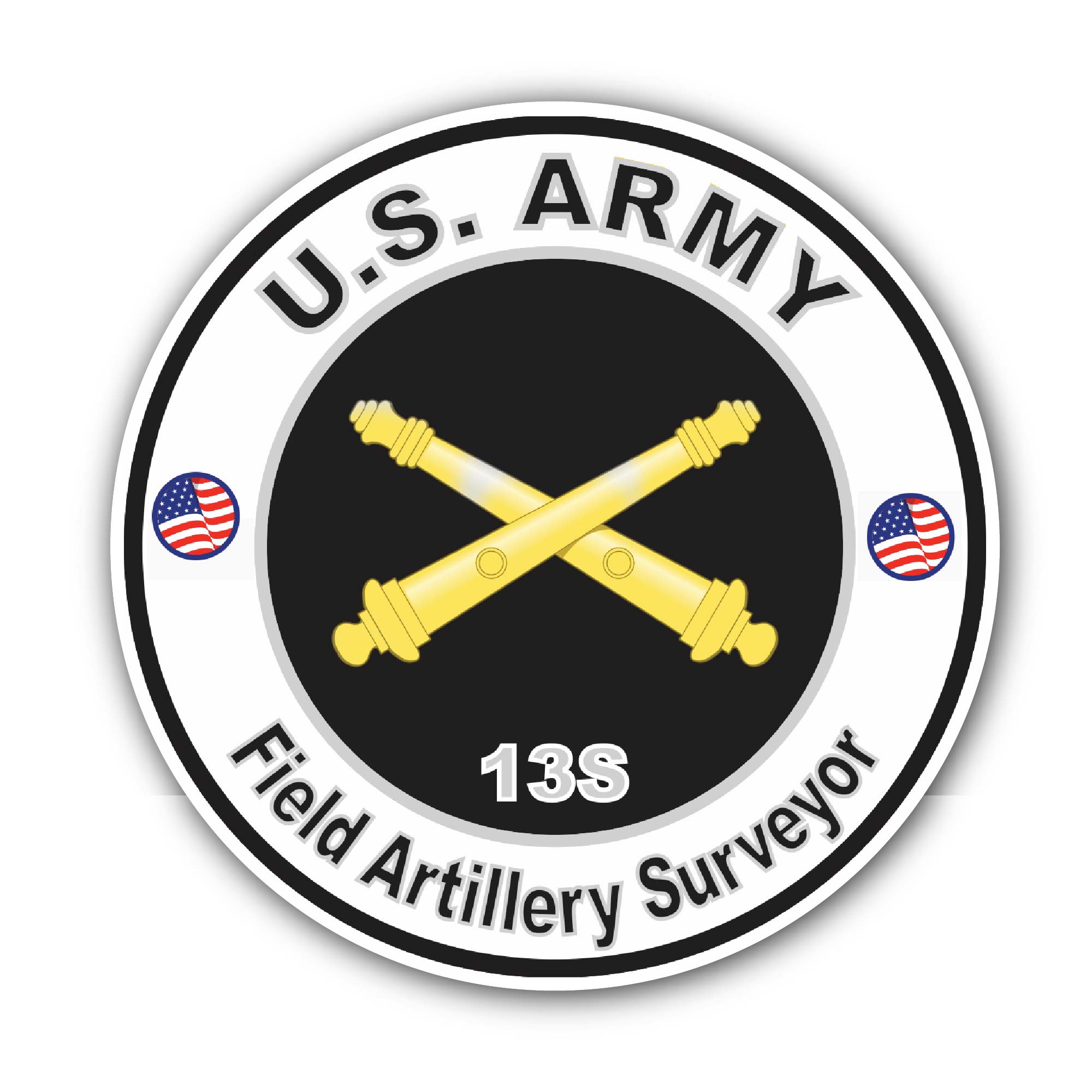 U.S. Army MOS 13S Field Artillery Surveyor Sticker, Waterproof Vinyl Decal Sticker Indoor Or Outdoor 2 (Pieces) 3" and 5"