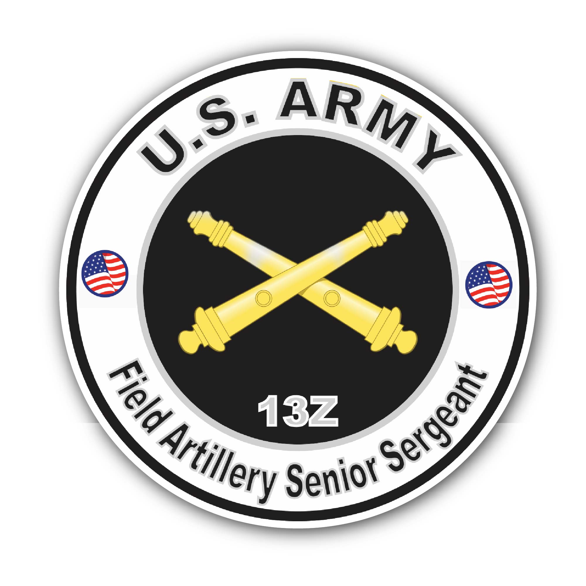 U.S. Army MOS 13Z Field Artillery Senior Sergeant Sticker, Waterproof Vinyl Decal Sticker Indoor Or Outdoor 2 (Pieces) 3" and 5"