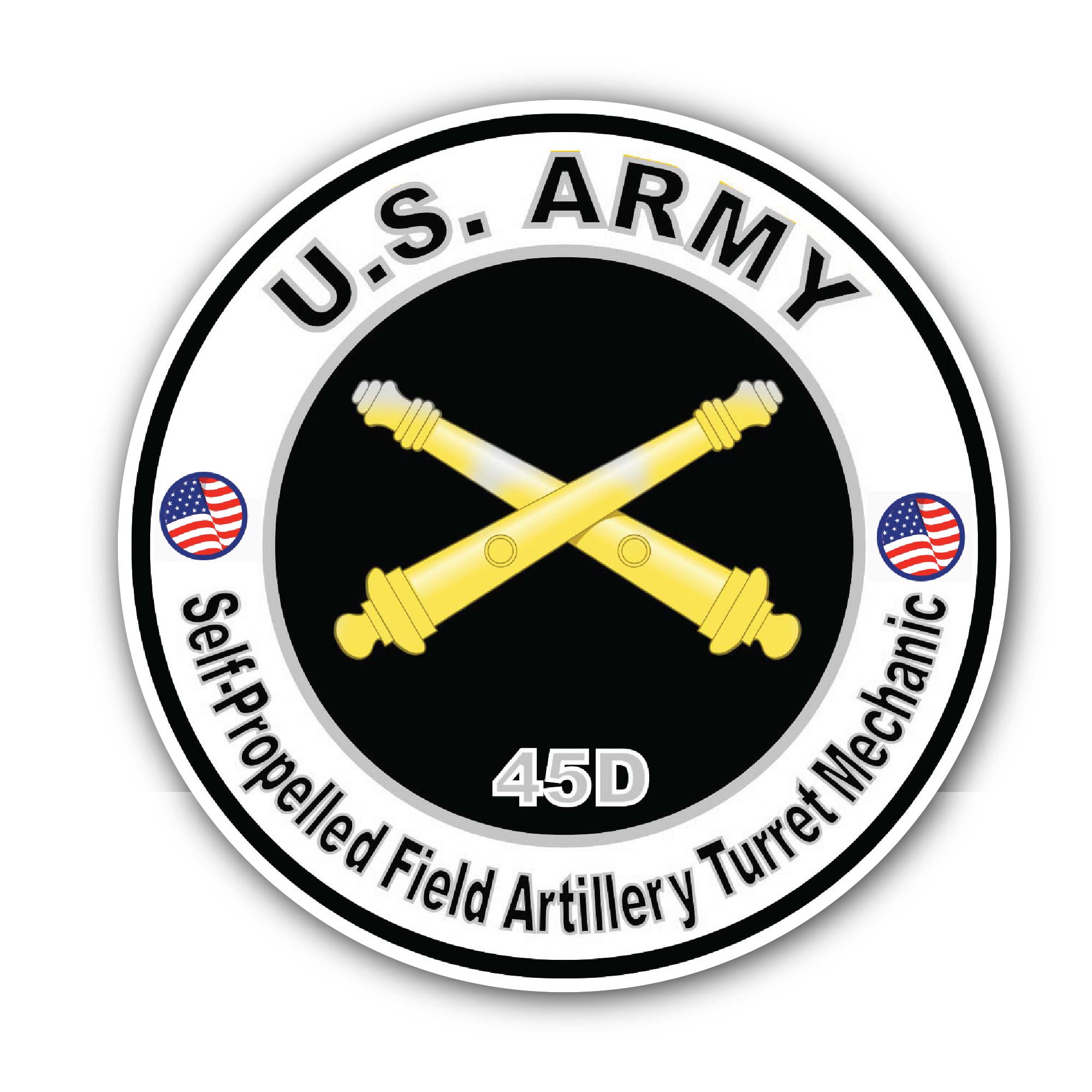 U.S. Army MOS 45D Self-Propelled Field Artillery Turret Mechanic Sticker, Waterproof Vinyl Decal Sticker Indoor Or Outdoor 2 (Pieces) 3" and 5"