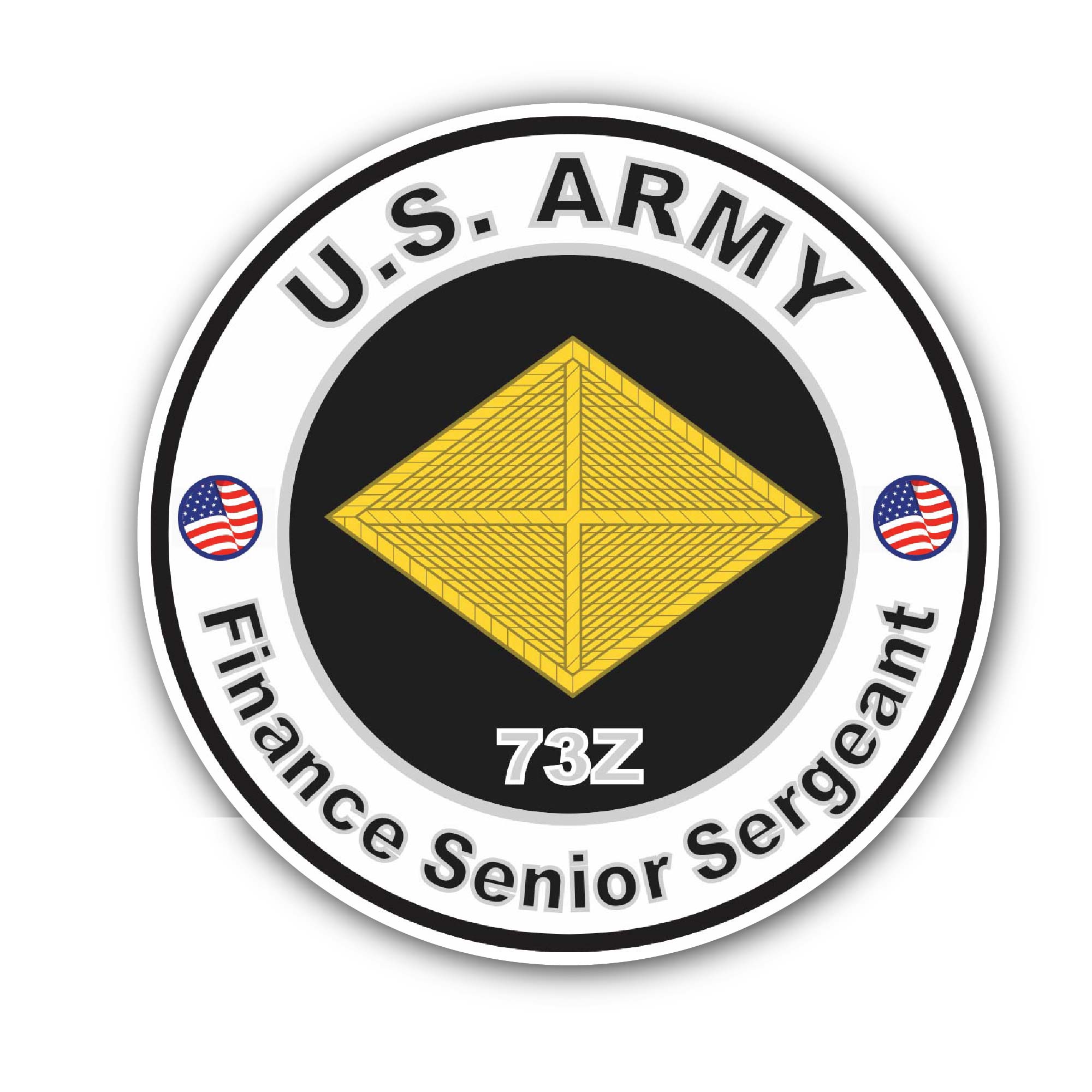 U.S. Army MOS 73Z Finance Senior Sergeant Sticker, Waterproof Vinyl Decal Sticker Indoor Or Outdoor 2 (Pieces) 3" and 5"