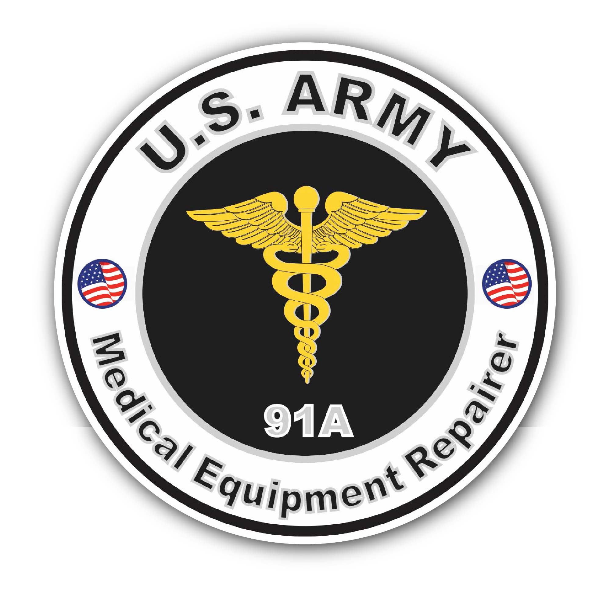 U.S. Army MOS 91A Medical Equipment Repairer Sticker, Waterproof Vinyl Decal Sticker Indoor Or Outdoor 2 (Pieces) 3" and 5"