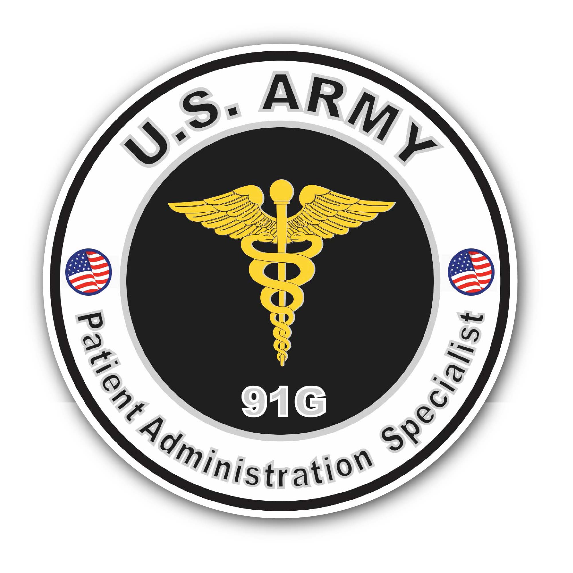 U.S. Army MOS 91G Patient Administration Specialist Sticker, Waterproof Vinyl Decal Sticker Indoor Or Outdoor 2 (Pieces) 3" and 5"