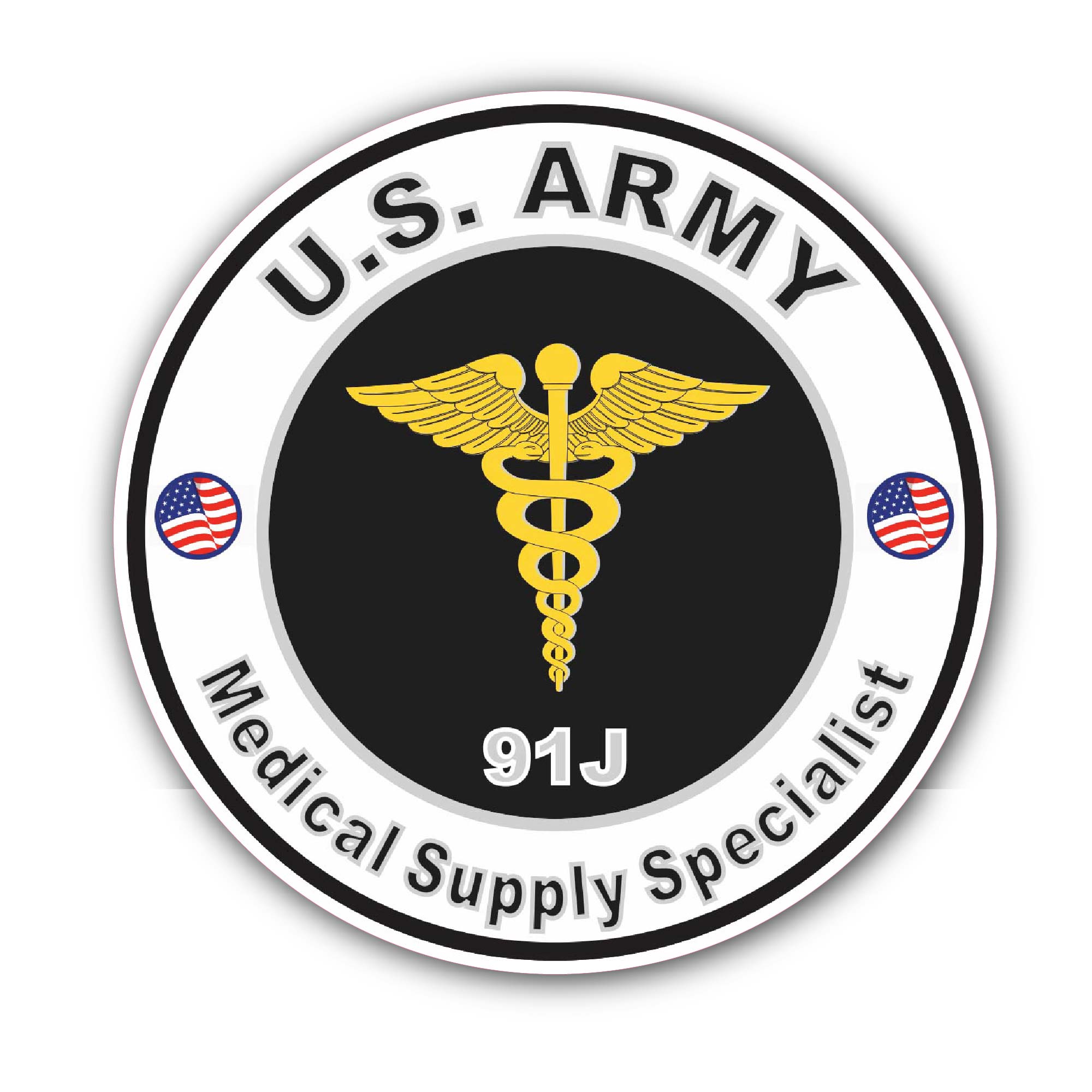 U.S. Army MOS 91J Medical Supply Specialist Sticker, Waterproof Vinyl Decal Sticker Indoor Or Outdoor 2 (Pieces) 3" and 5"