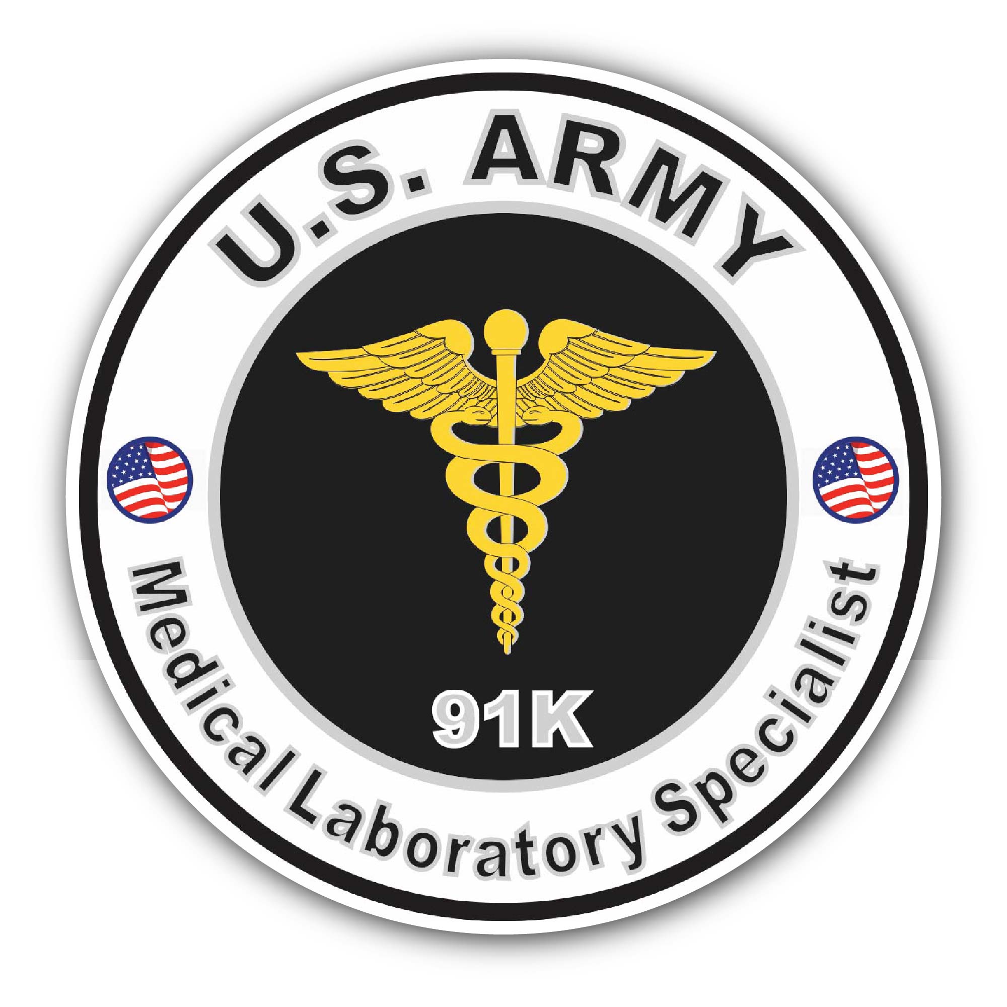 U.S. Army MOS 91K Medical Laboratory Specialist Sticker, Waterproof Vinyl Decal Sticker Indoor Or Outdoor 2 (Pieces) 3" and 5"