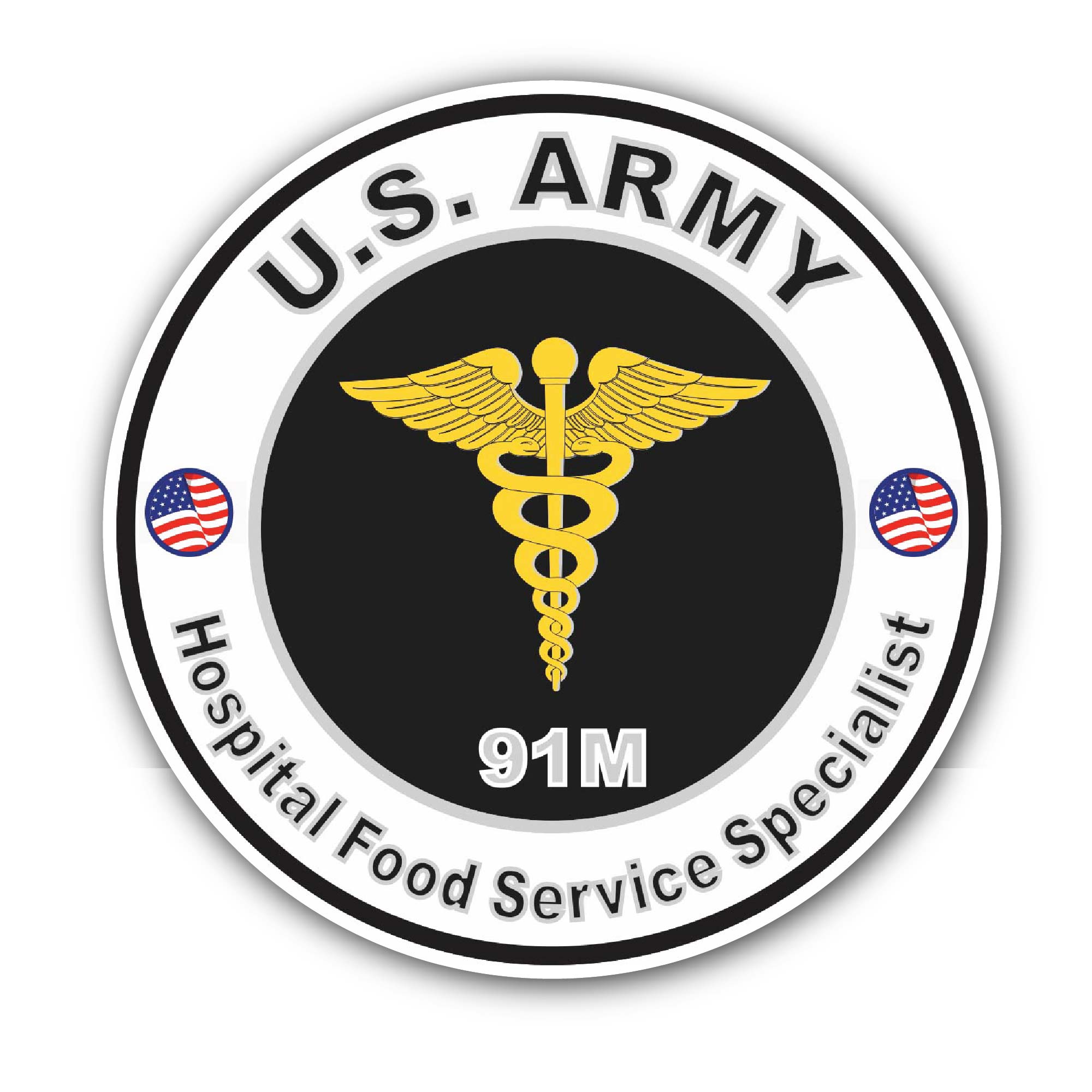 U.S. Army MOS 91M Hospital Food Service Specialist Sticker, Waterproof Vinyl Decal Sticker Indoor Or Outdoor 2 (Pieces) 3" and 5"