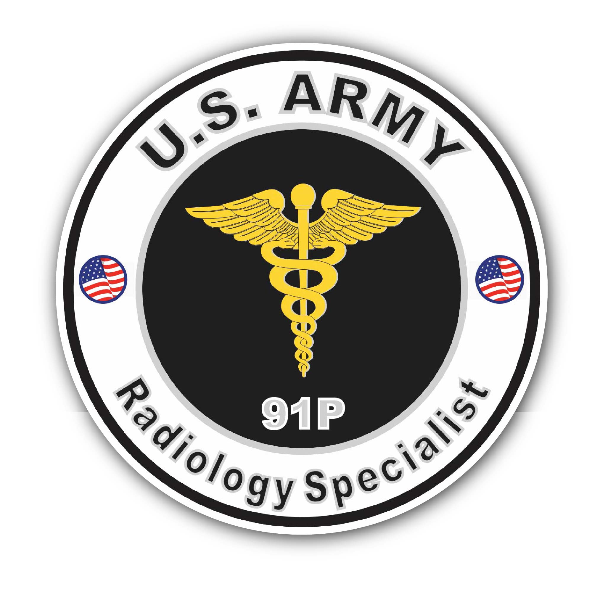 U.S. Army MOS 91P Radiology Specialist Sticker, Waterproof Vinyl Decal Sticker Indoor Or Outdoor 2 (Pieces) 3" and 5"