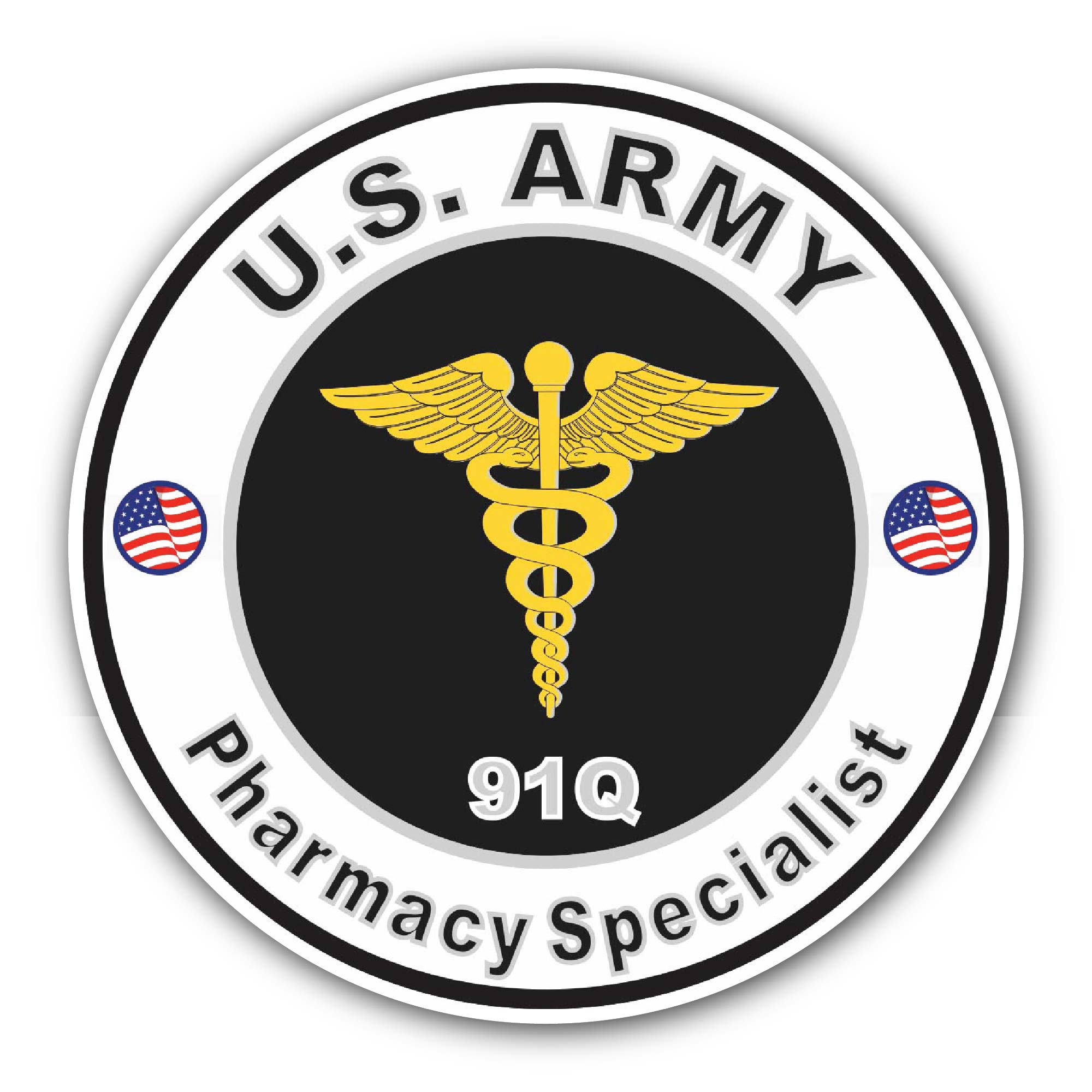U.S. Army MOS 91Q Pharmacy Specialist Sticker, Waterproof Vinyl Decal Sticker Indoor Or Outdoor 2 (Pieces) 3" and 5"