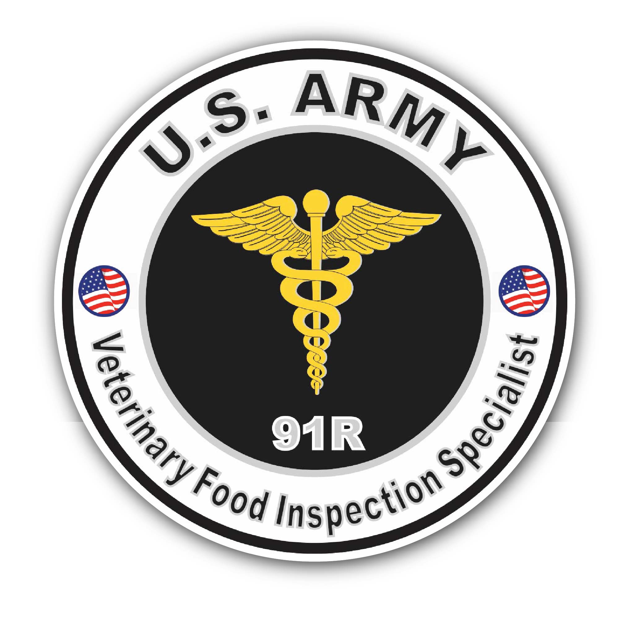 U.S. Army MOS 91R Veterinary Food Inspection Specialist Sticker, Waterproof Vinyl Decal Sticker Indoor Or Outdoor 2 (Pieces) 3" and 5"