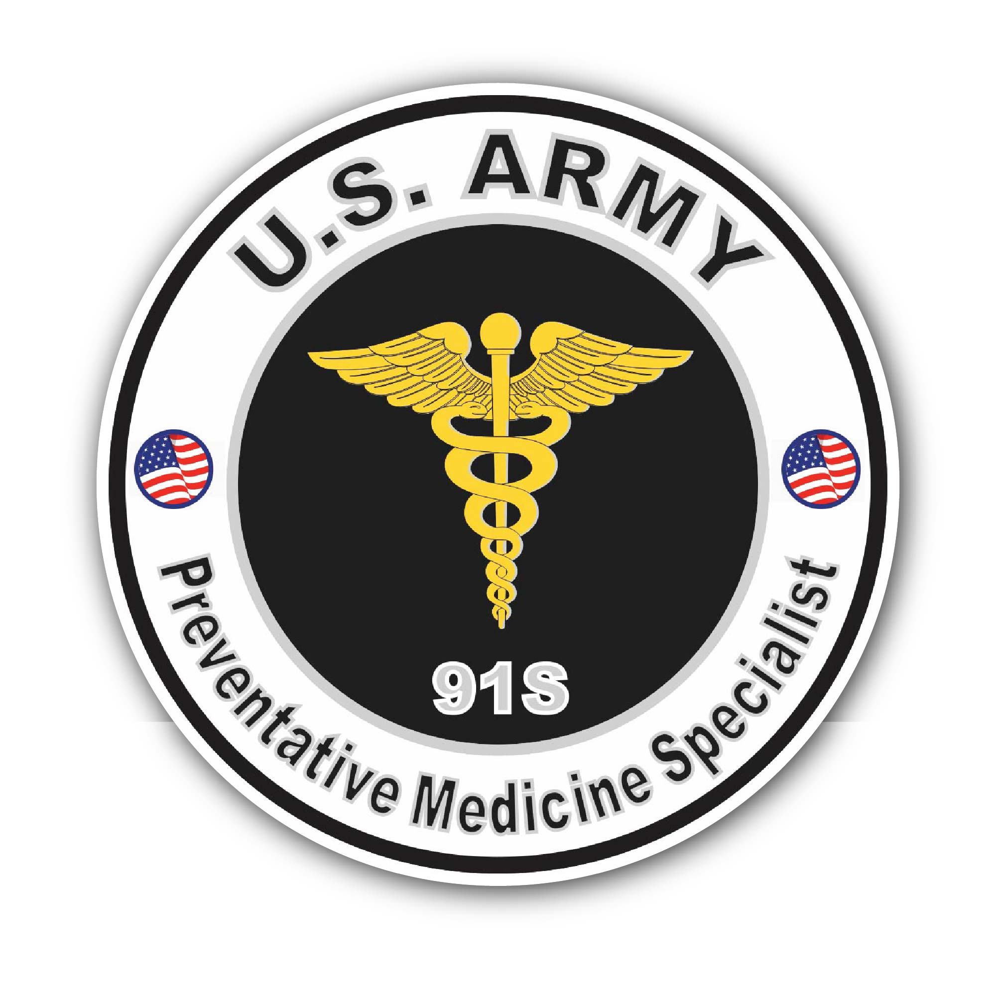 U.S. Army MOS 91S Preventative Medicine Specialist Sticker, Waterproof Vinyl Decal Sticker Indoor Or Outdoor 2 (Pieces) 3" and 5"