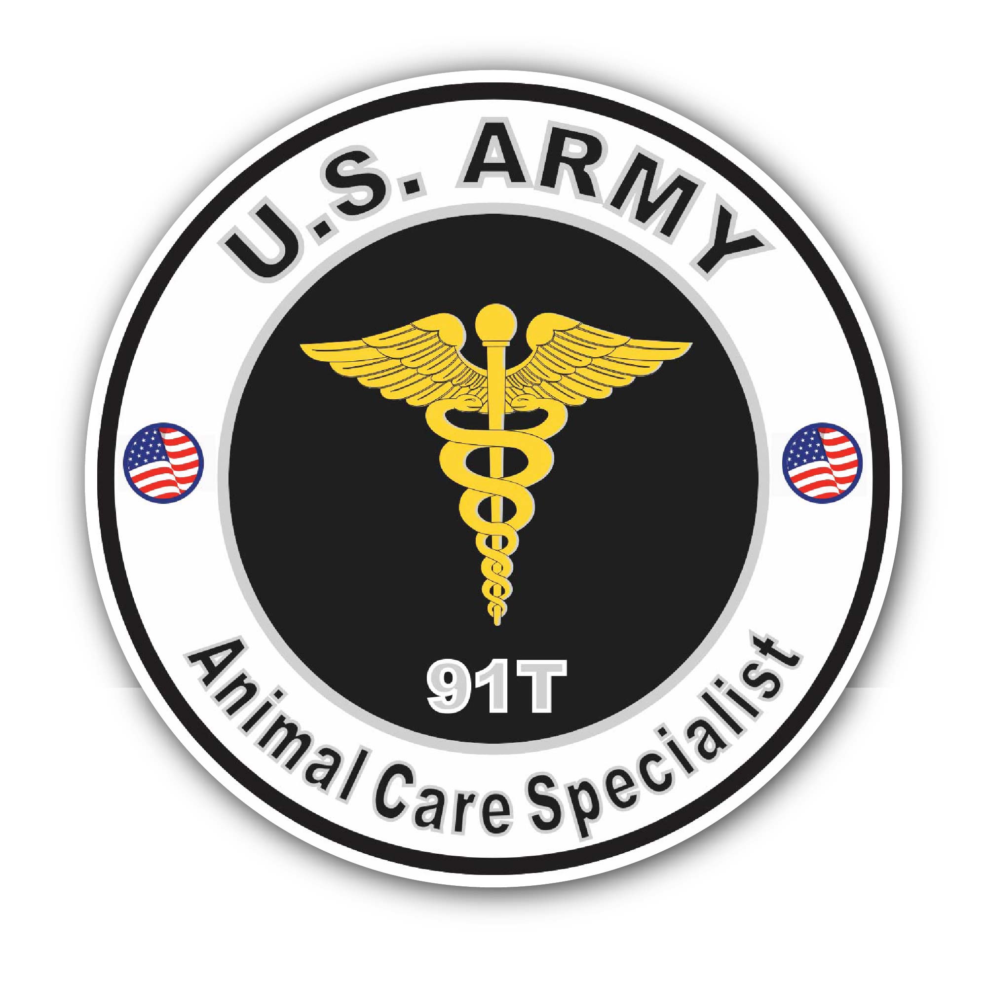 U.S. Army MOS 91T Animal Care Specialist Sticker, Waterproof Vinyl Decal Sticker Indoor Or Outdoor 2 (Pieces) 3" and 5"