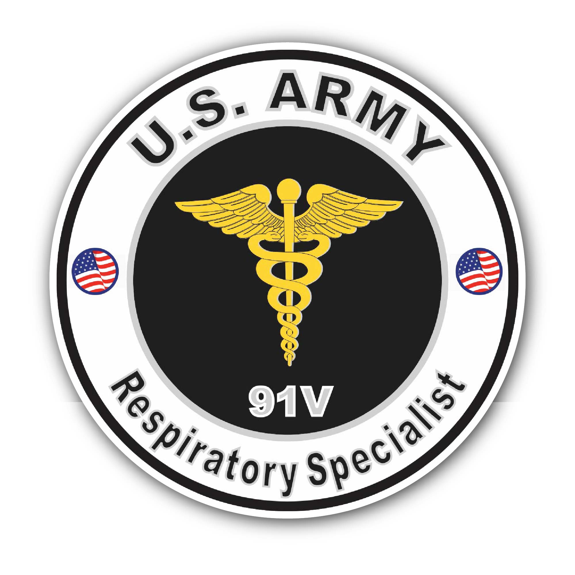 U.S. Army MOS 91V Respiratory Specialist Sticker, Waterproof Vinyl Decal Sticker Indoor Or Outdoor 2 (Pieces) 3" and 5"