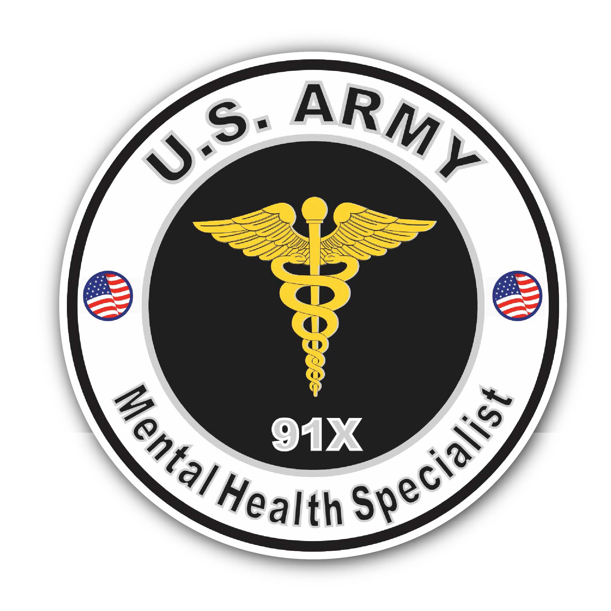 U.S. Army MOS 91X Mental Health Specialist Sticker, Waterproof Vinyl Decal Sticker Indoor Or Outdoor 2 (Pieces) 3" and 5"
