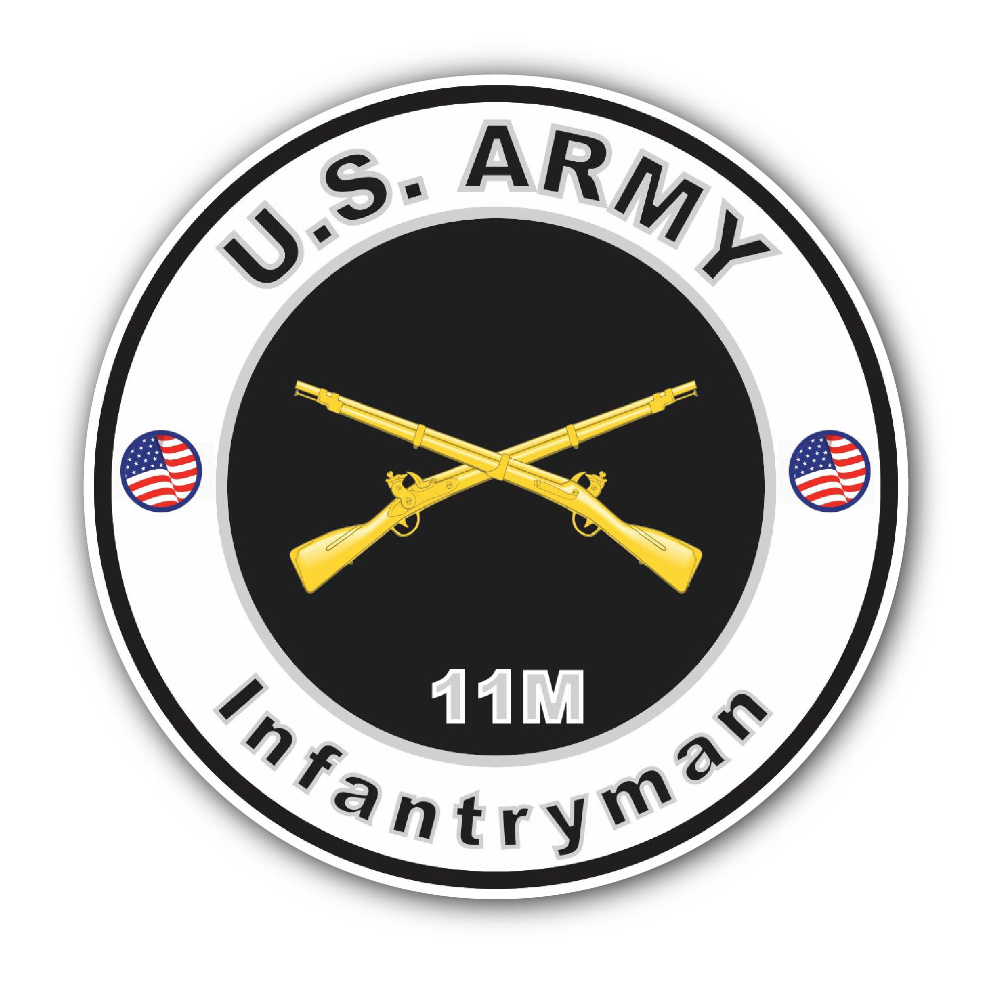 U.S. Army MOS 11M Infantryman Sticker, Waterproof Vinyl Decal Sticker Indoor Or Outdoor 2 (Pieces) 3" and 5"