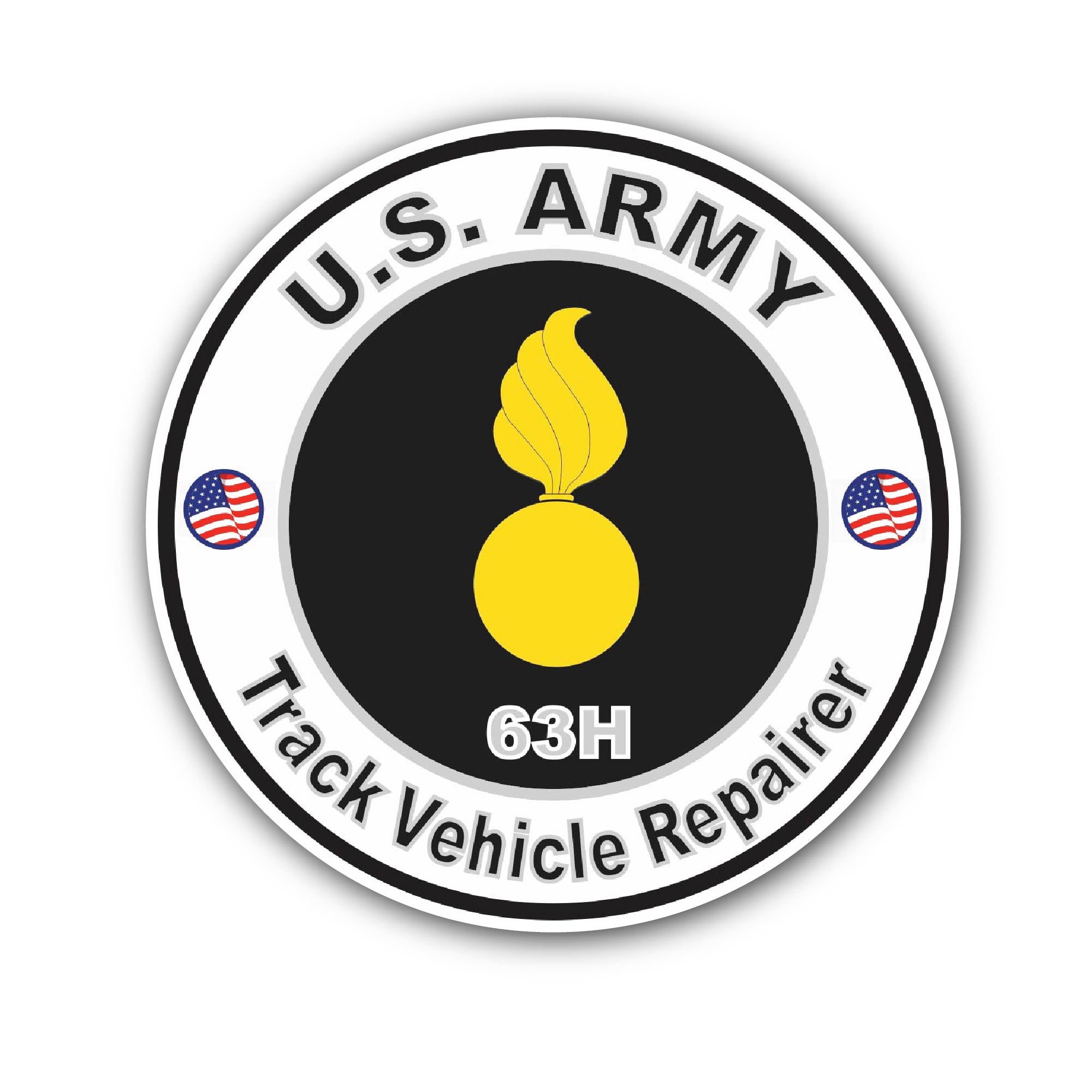 U.S. Army MOS 63H Track Vehicle Repairer Sticker, Waterproof Vinyl Decal Sticker Indoor Or Outdoor 2 (Pieces) 3" and 5"