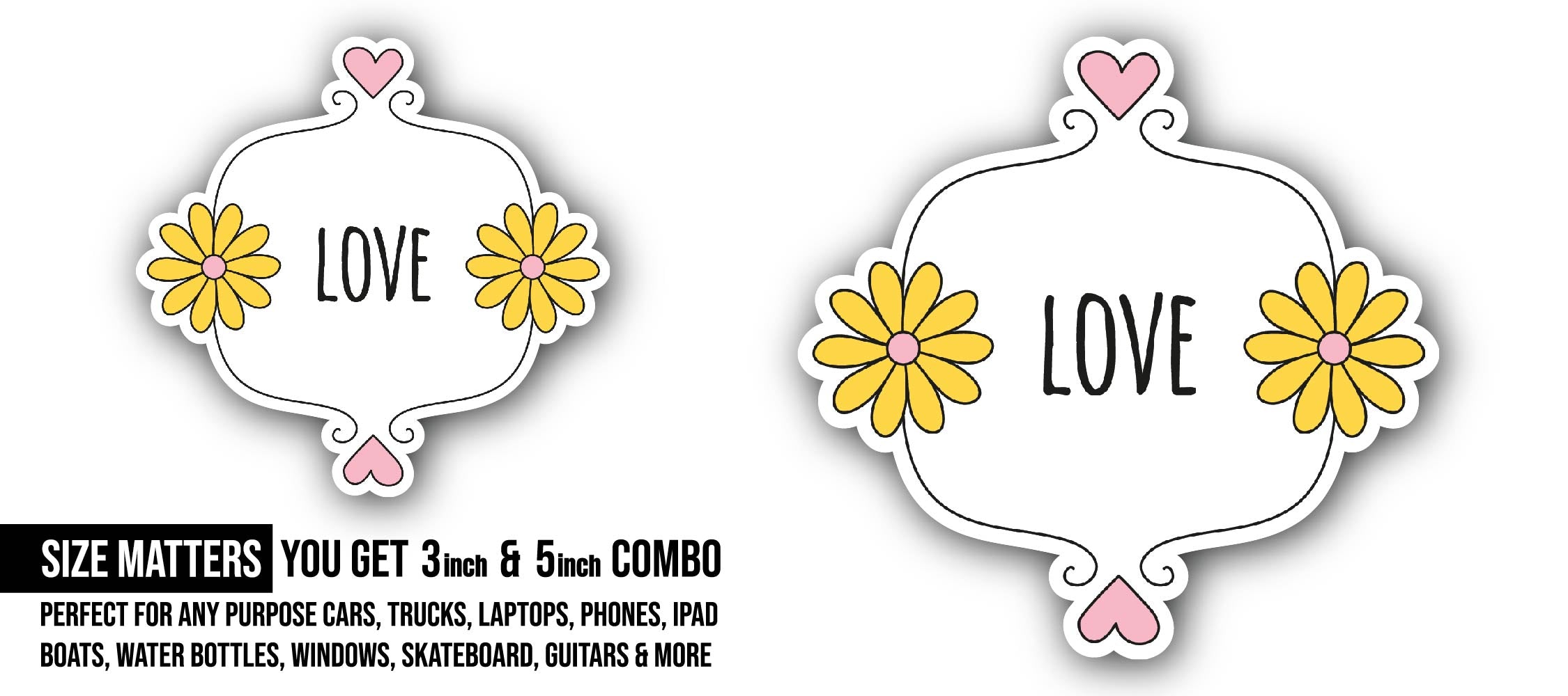 Love Sticker, Waterproof Vinyl Decal Sticker Indoor Or Outdoor 2 (Pieces) 3" and 5"