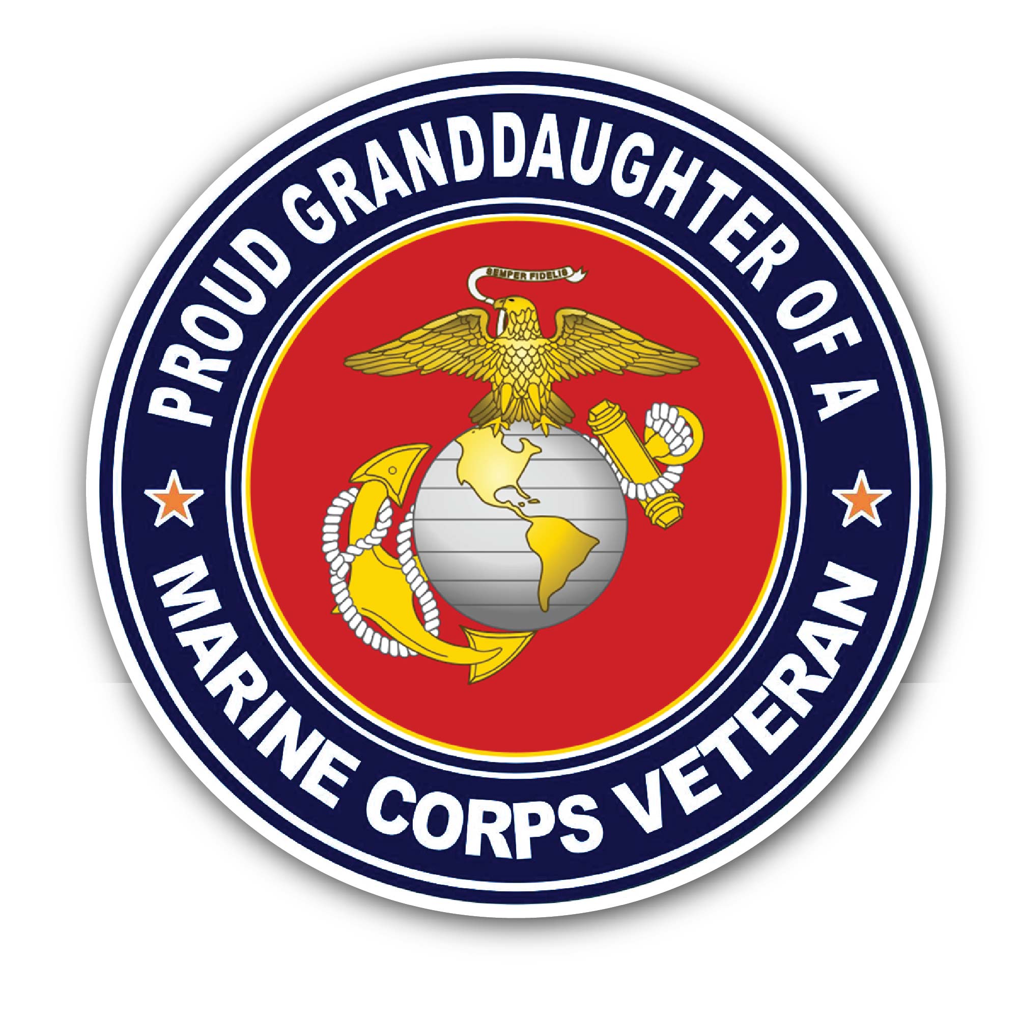 U.S. Marine Corps Veteran Proud Granddaughter Sticker, Waterproof Vinyl Decal Sticker Indoor Or Outdoor 2 (Pieces) 3" and 5"