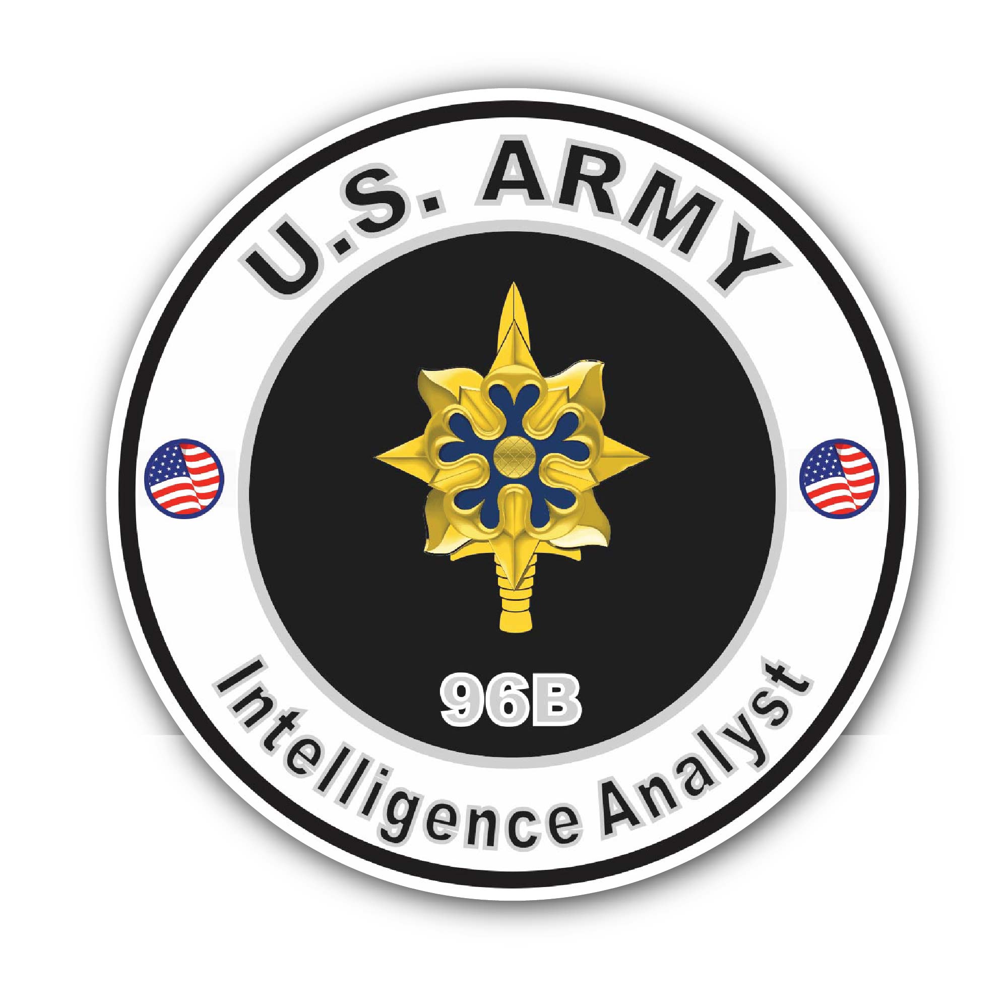 U.S. Army MOS 96B Intelligence Analyst Sticker, Waterproof Vinyl Decal Sticker Indoor Or Outdoor 2 (Pieces) 3" and 5"