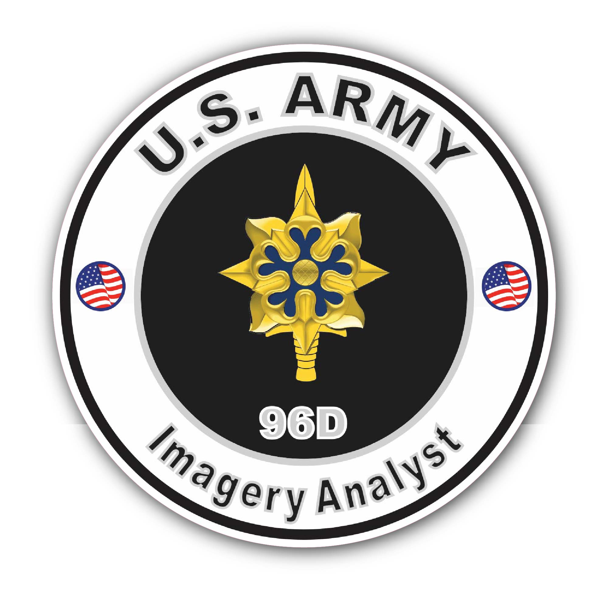U.S. Army MOS 96D Imagery Analyst Sticker, Waterproof Vinyl Decal Sticker Indoor Or Outdoor 2 (Pieces) 3" and 5"