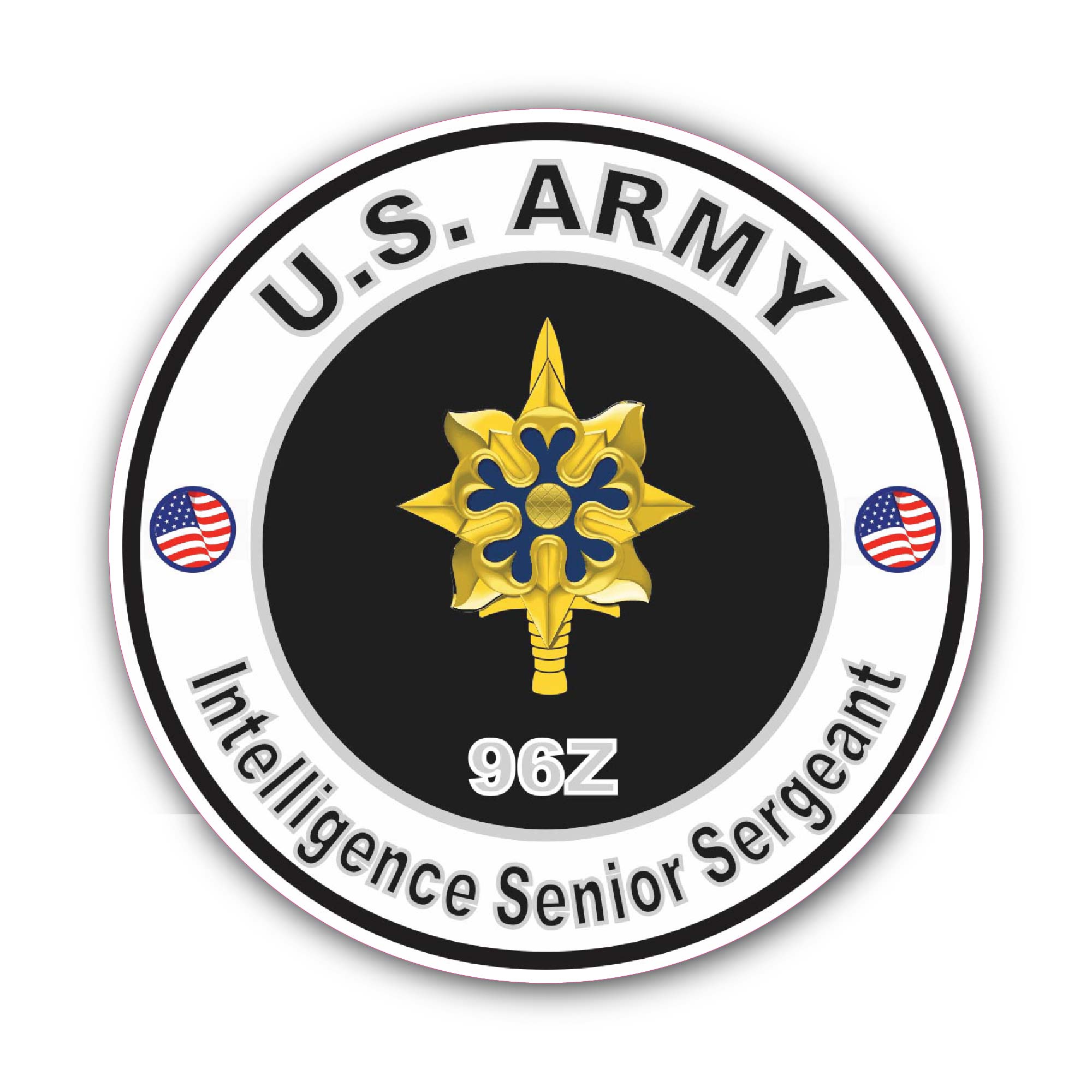 U.S. Army MOS 96Z Intelligence Senior Sergeant Sticker, Waterproof Vinyl Decal Sticker Indoor Or Outdoor 2 (Pieces) 3" and 5"