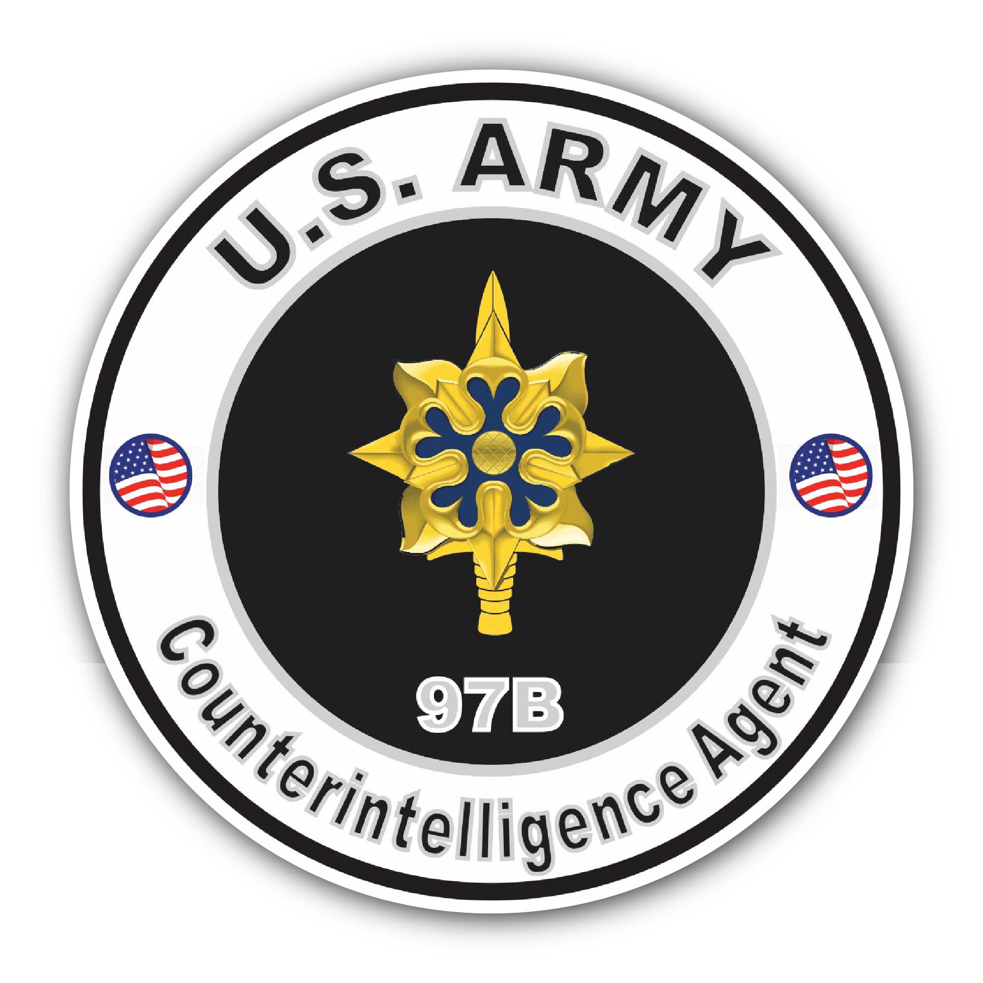 U.S. Army MOS 97B Counterintelligence Agent Sticker, Waterproof Vinyl Decal Sticker Indoor Or Outdoor 2 (Pieces) 3" and 5"
