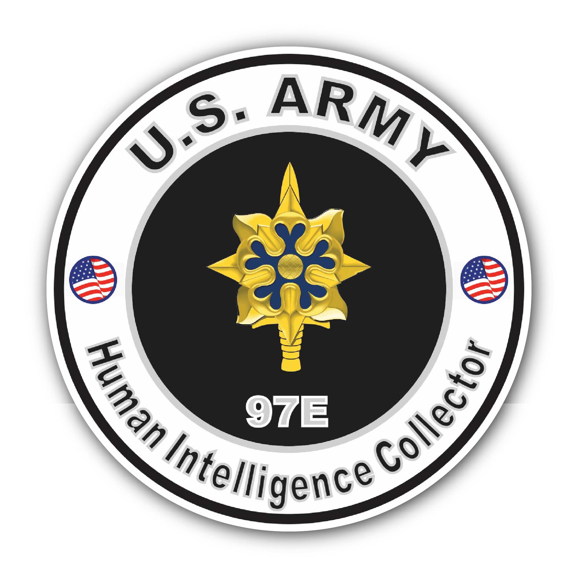 U.S. Army MOS 97E Human Intelligence Collector Sticker, Waterproof Vinyl Decal Sticker Indoor Or Outdoor 2 (Pieces) 3" and 5"