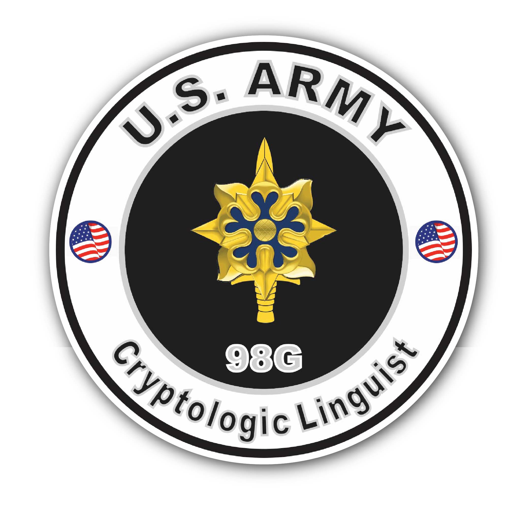 U.S. Army MOS 98G Cryptologic Linguist Sticker, Waterproof Vinyl Decal Sticker Indoor Or Outdoor 2 (Pieces) 3" and 5"