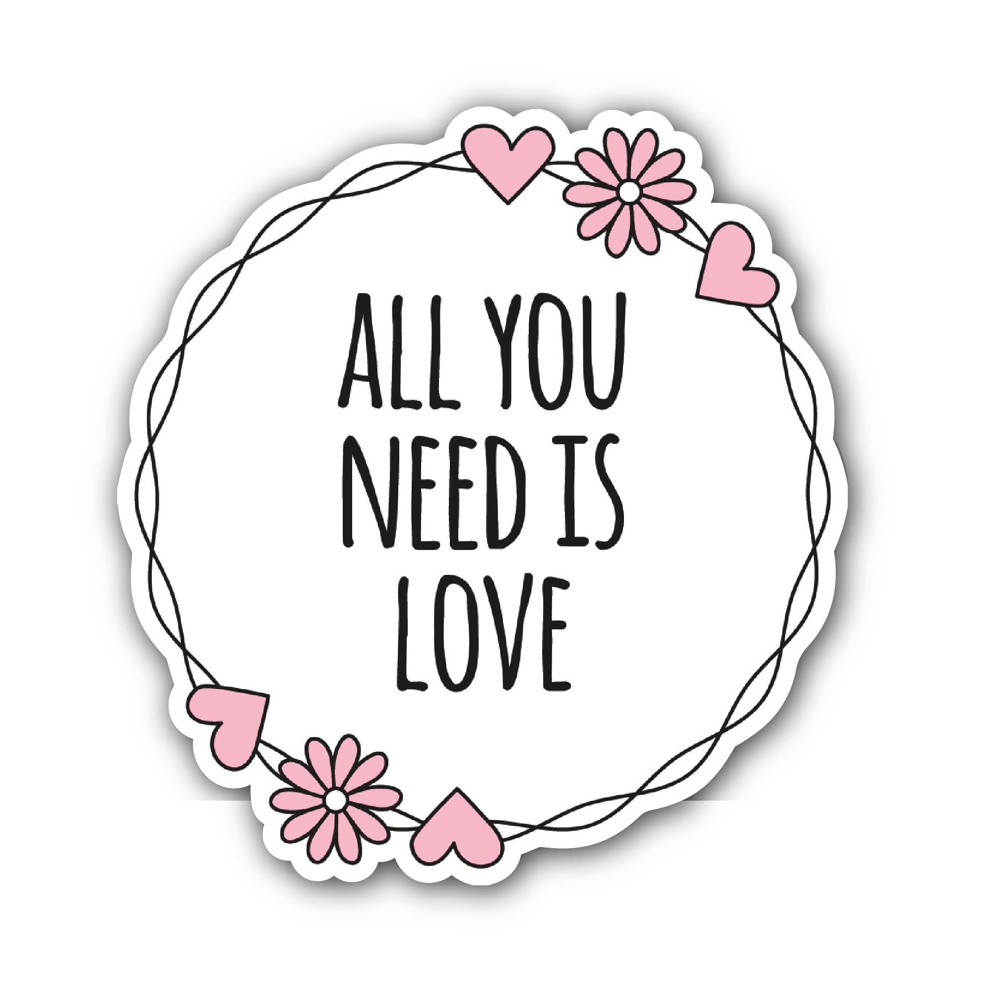 Flowers & Heart with All You Need is Love Sticker, Waterproof Vinyl Decal Sticker Indoor Or Outdoor 2 (Pieces) 3" and 5"