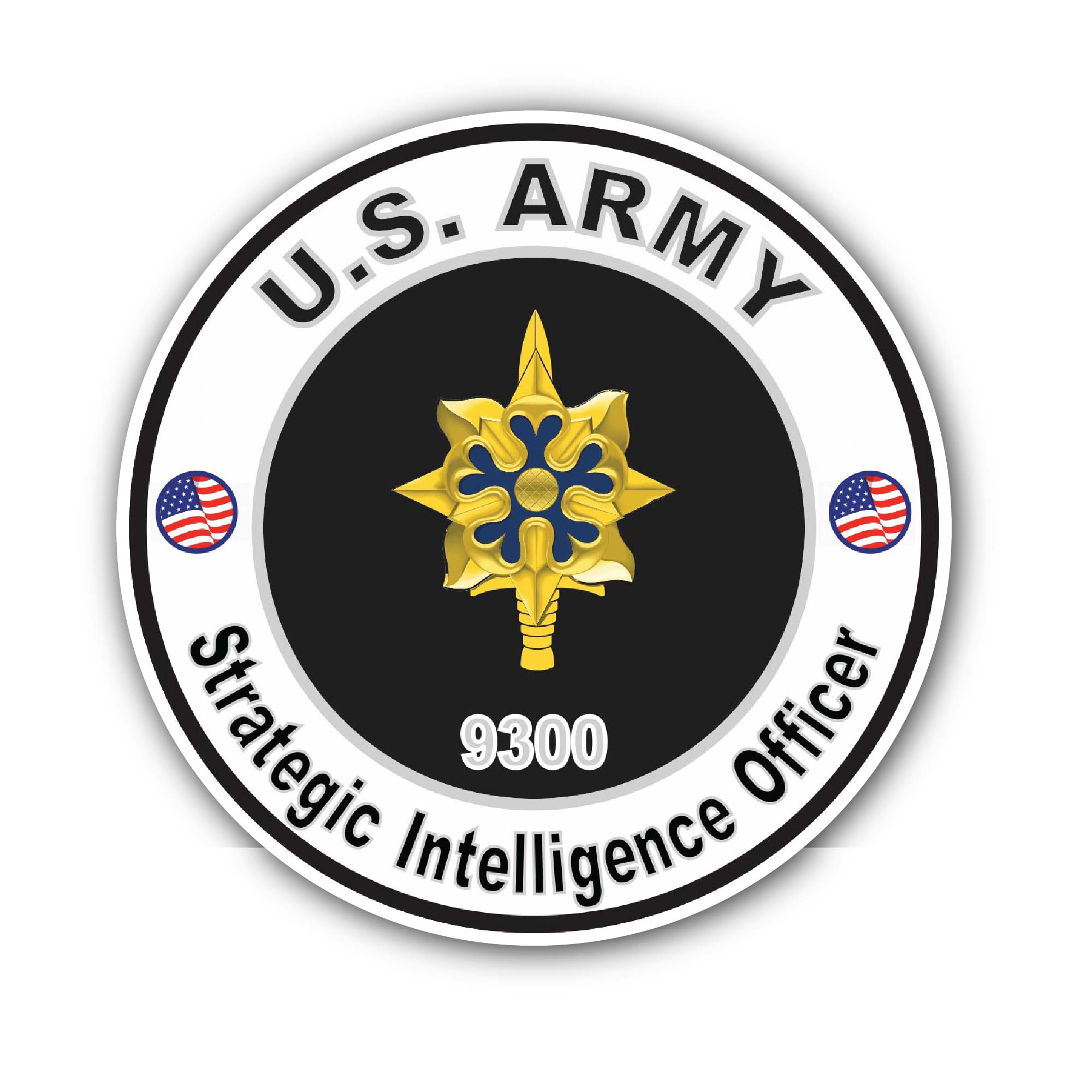 U.S. Army MOS 9300 Strategic Intelligence Officer Sticker, Waterproof Vinyl Decal Sticker Indoor Or Outdoor 2 (Pieces) 3" and 5"
