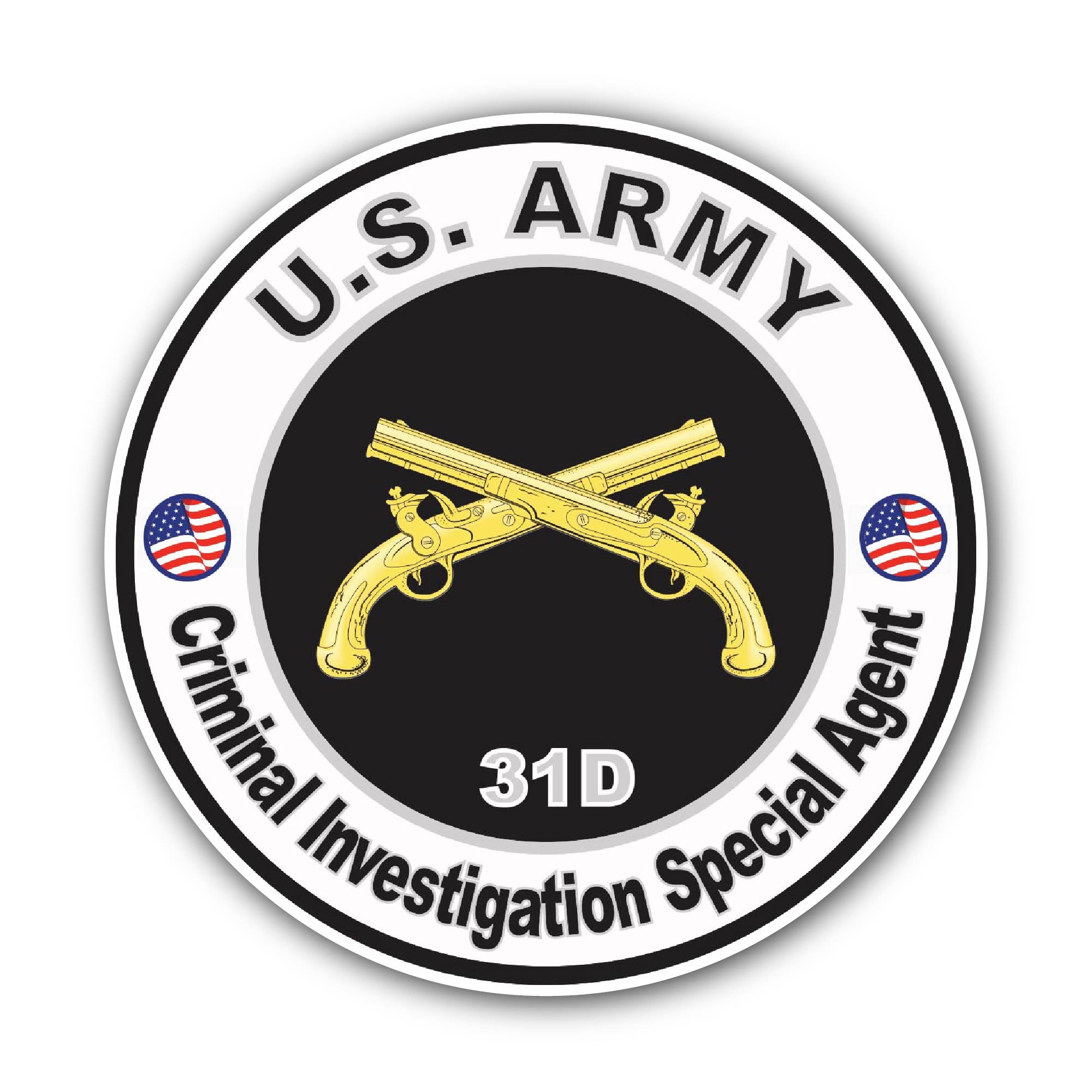 U.S. Army MOS 31D Criminal Investigation Special Agent Sticker, Waterproof Vinyl Decal Sticker Indoor Or Outdoor 2 (Pieces) 3" and 5"
