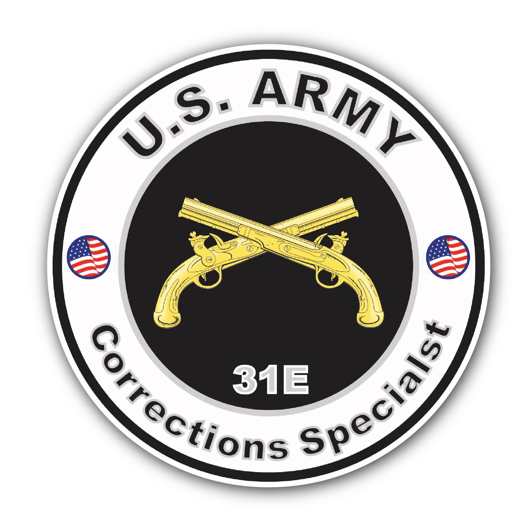 U.S. Army MOS 31E Corrections Specialist Sticker, Waterproof Vinyl Decal Sticker Indoor Or Outdoor 2 (Pieces) 3" and 5"