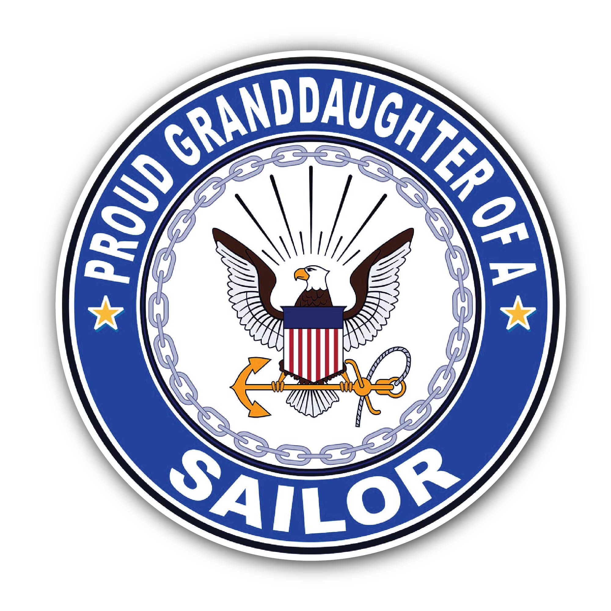 Proud Granddaughter of a Sailor U.S. Navy Sticker, Waterproof Vinyl Decal Sticker Indoor Or Outdoor 2 (Pieces) 3" and 5"