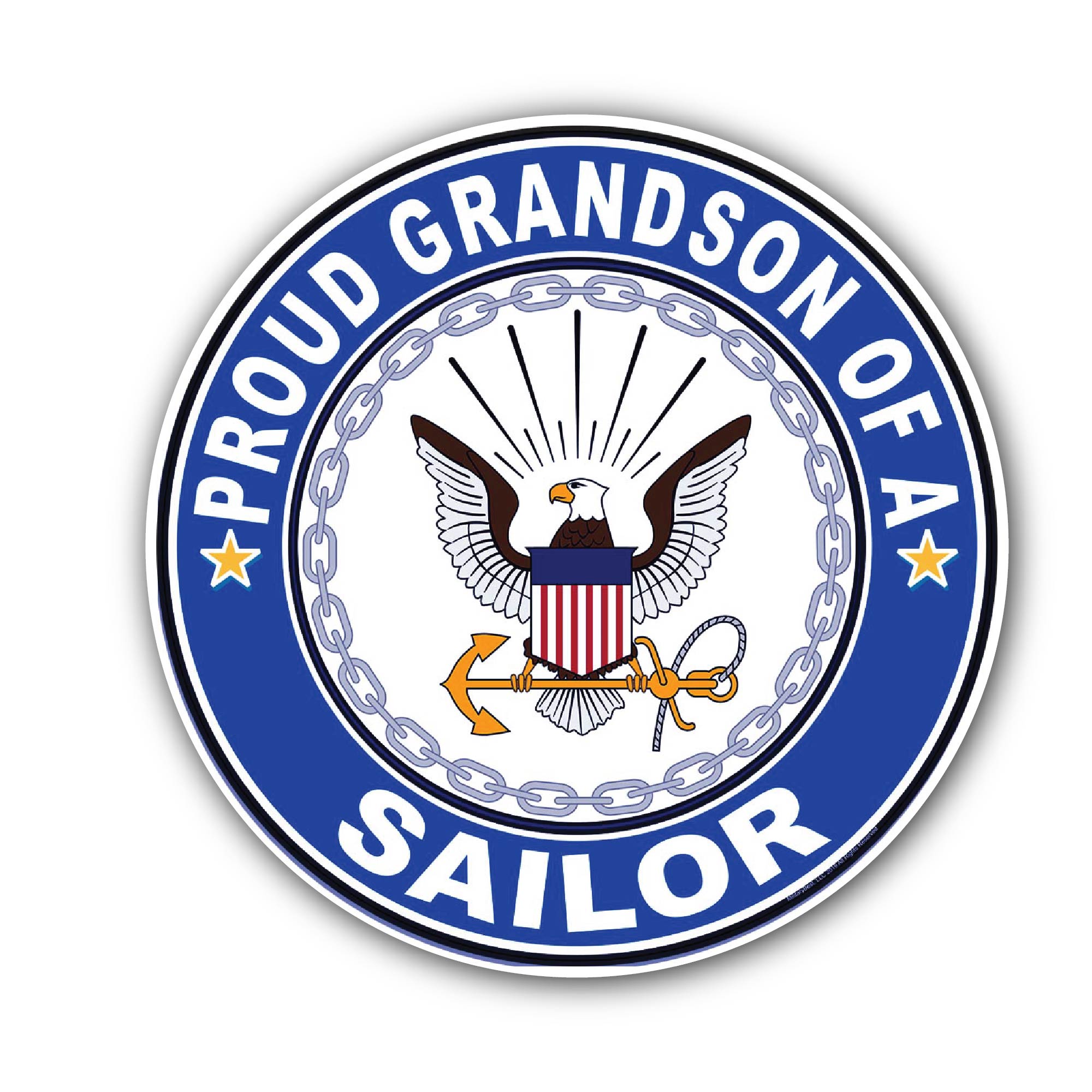 Proud Grandson of a Sailor U.S. Navy Sticker, Waterproof Vinyl Decal Sticker Indoor Or Outdoor 2 (Pieces) 3" and 5"