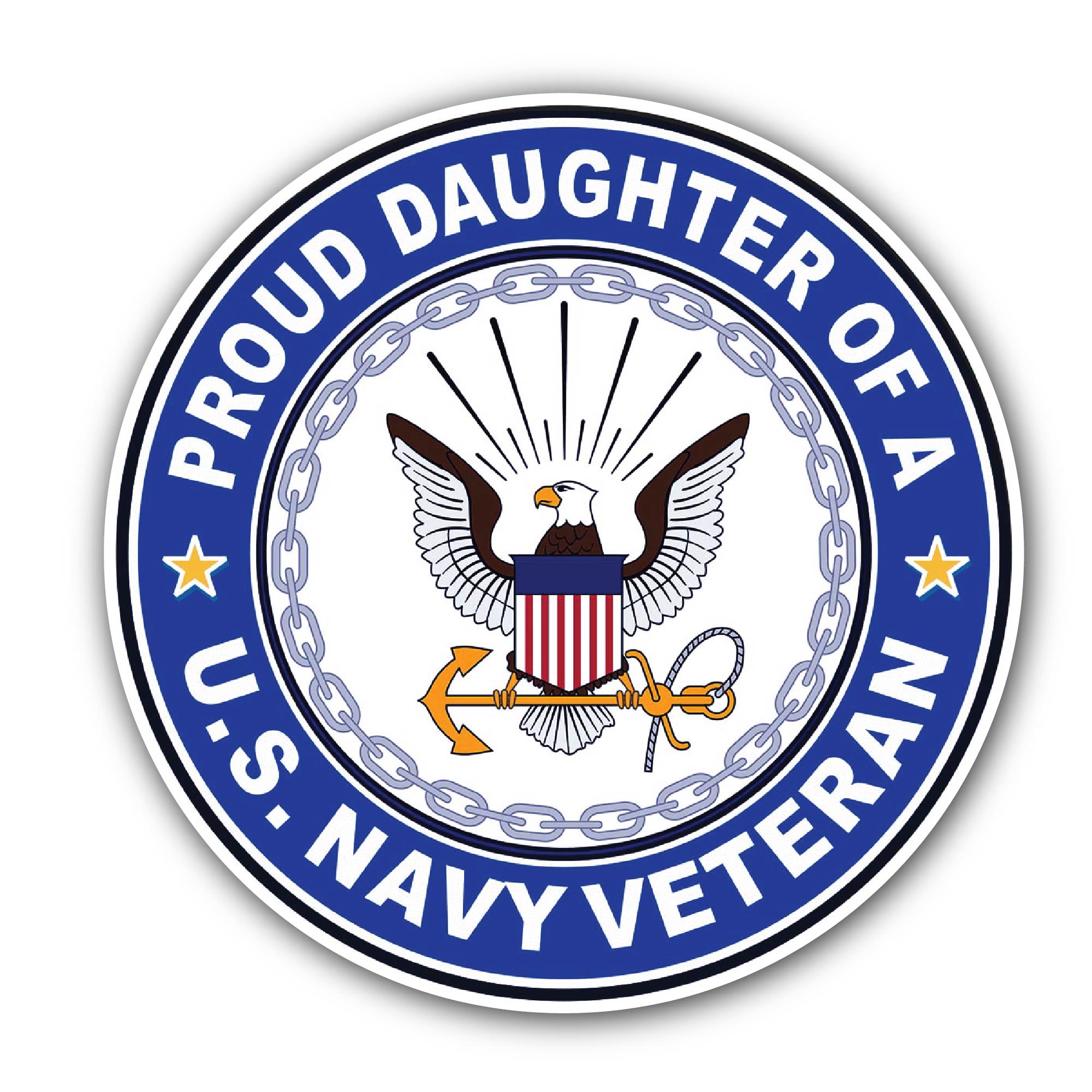 U.S. Navy Veteran Proud Daughter Sticker, Waterproof Vinyl Decal Sticker Indoor Or Outdoor 2 (Pieces) 3" and 5"