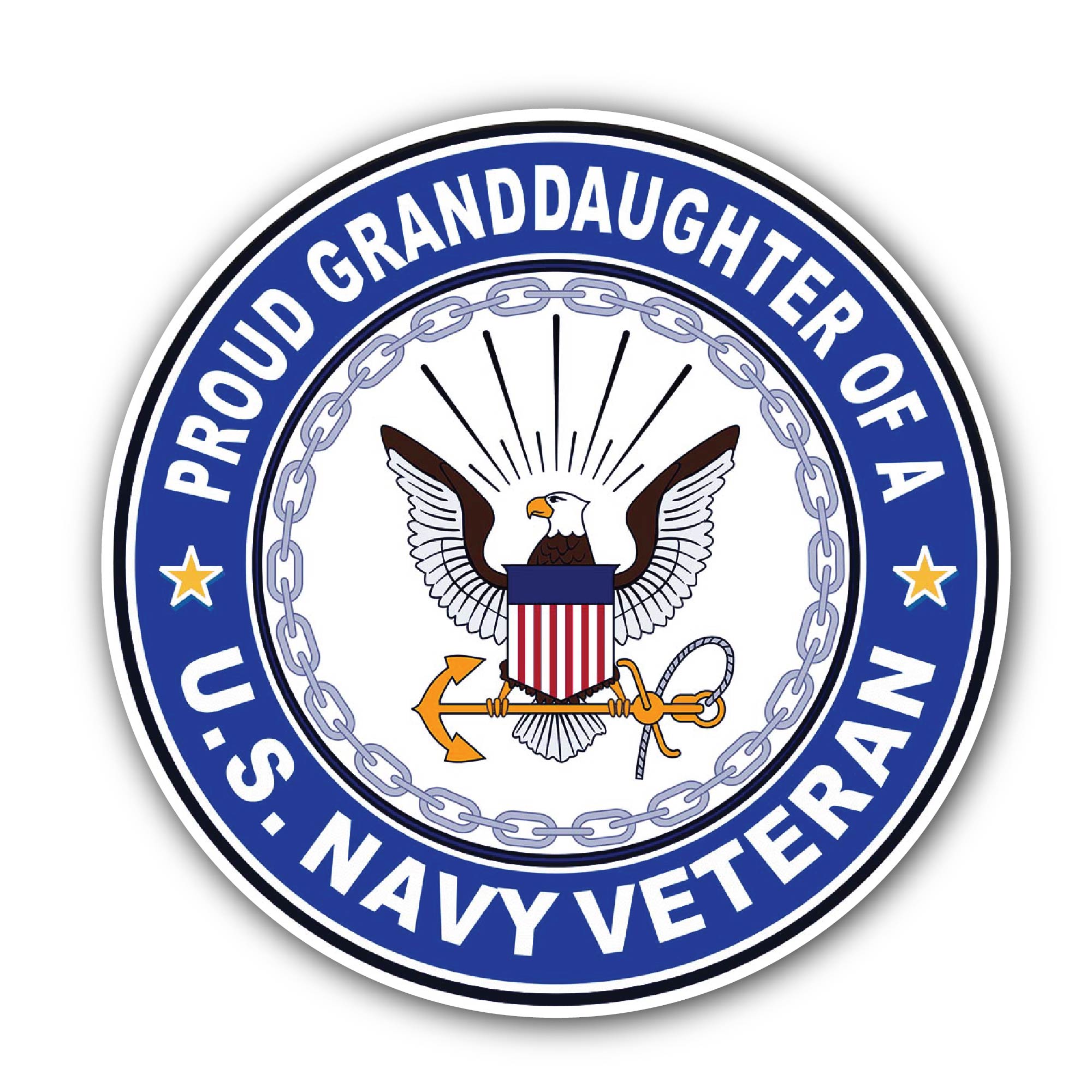U.S. Navy Veteran Proud Granddaughter Sticker, Waterproof Vinyl Decal Sticker Indoor Or Outdoor 2 (Pieces) 3" and 5"