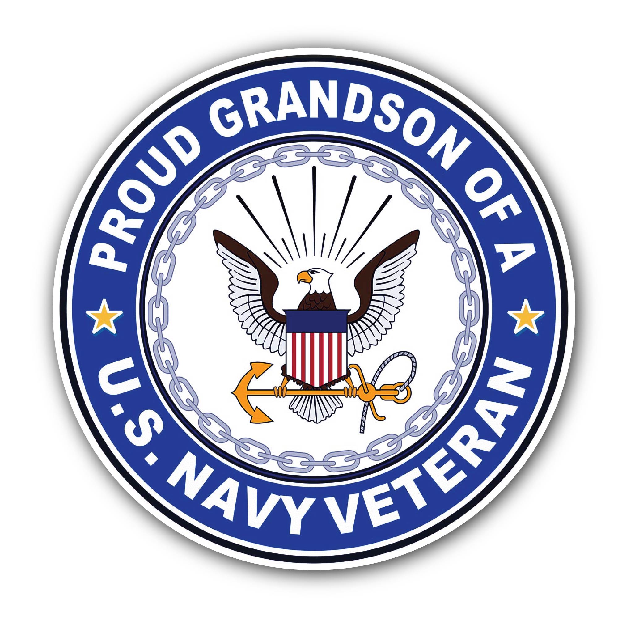 U.S. Navy Veteran Proud Grandson Sticker, Waterproof Vinyl Decal Sticker Indoor Or Outdoor 2 (Pieces) 3" and 5"