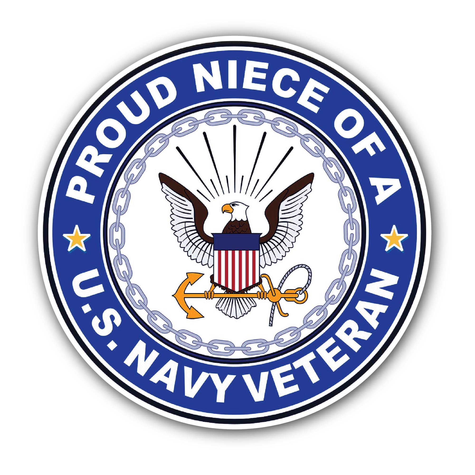 U.S. Navy Veteran Proud Niece Sticker, Waterproof Vinyl Decal Sticker Indoor Or Outdoor 2 (Pieces) 3" and 5"