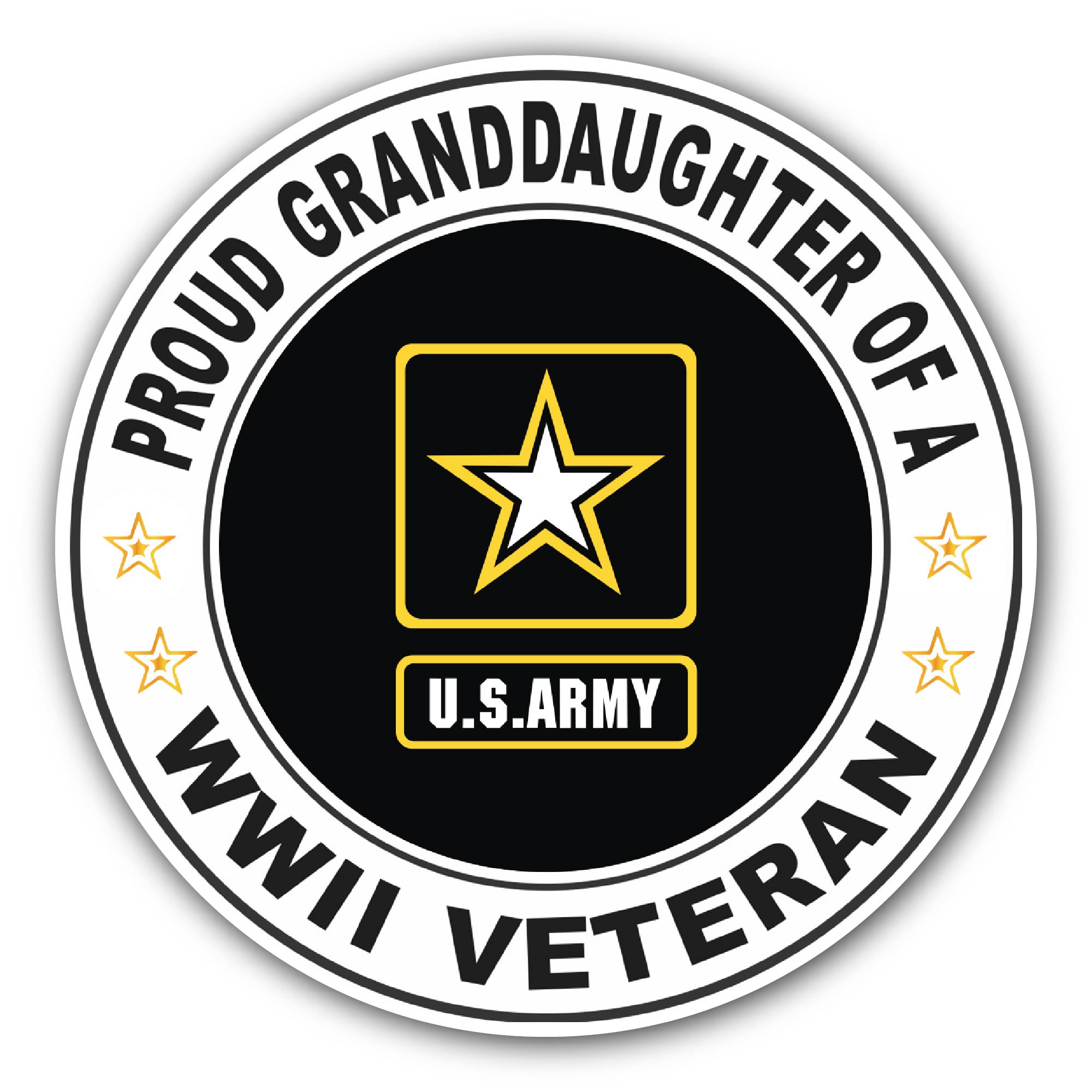 Proud Granddaughter of a U.S. Army World War II Veteran Sticker, Waterproof Vinyl Decal Sticker Indoor Or Outdoor 2 (Pieces) 3" and 5"